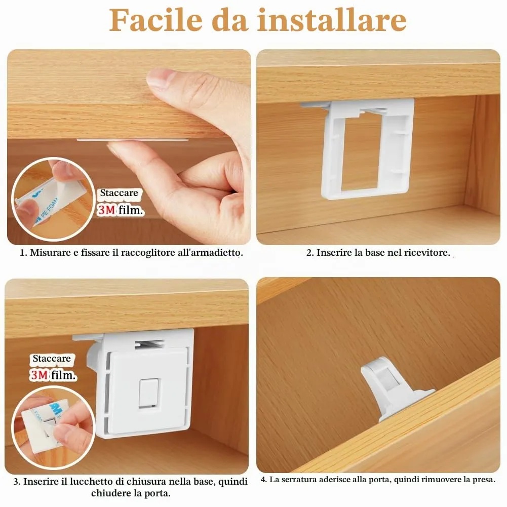 HOTUT Blocca Cassetti Magnetici per Bambini,8 Serrature + 2 Chiave, Serratura Magnetica per Mobili,Senza Trapano,Blocco di Sicurezza Magnetico,Chiusure Sicurezza Bambini per Cassetto e Armadio - immagine 4