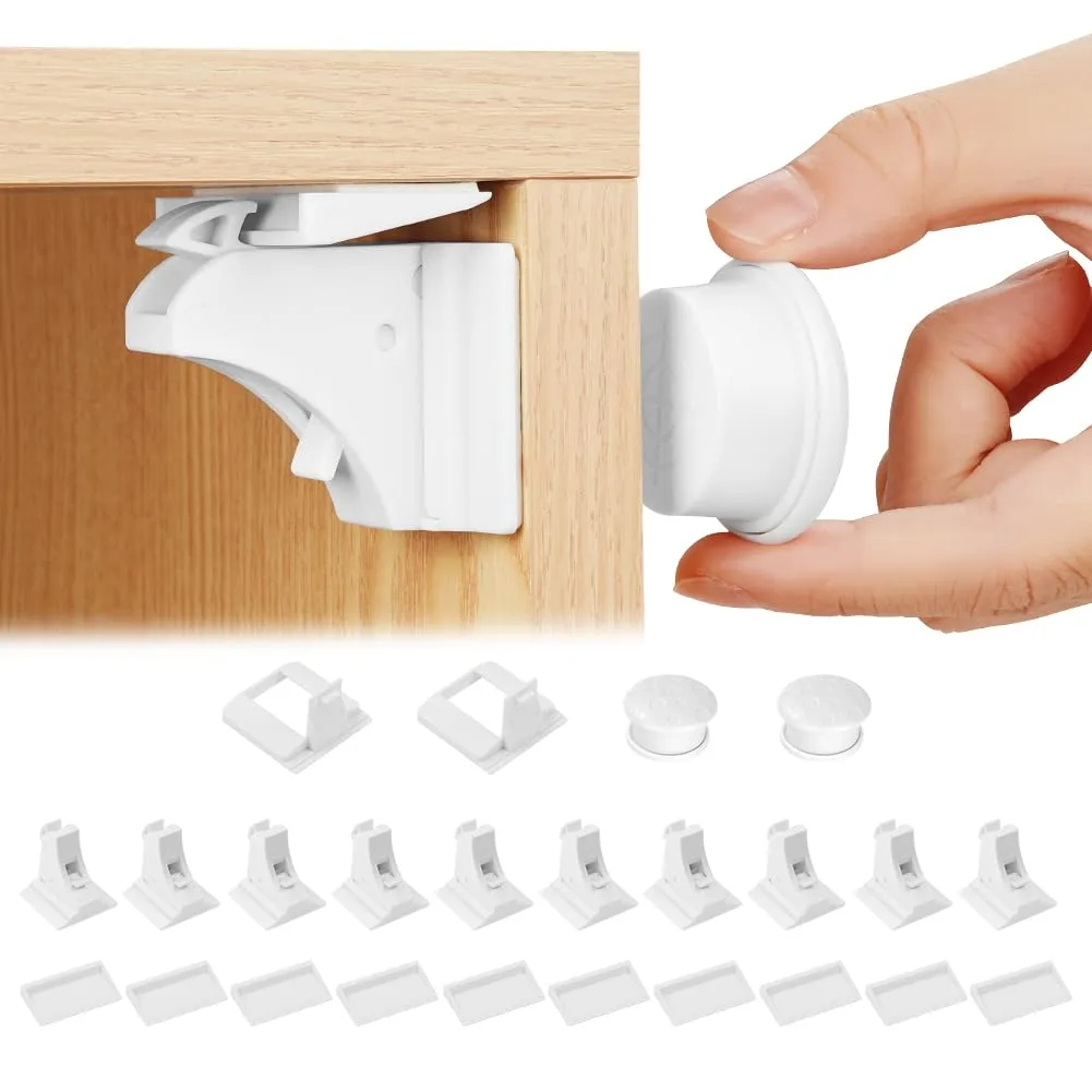 HOTUT Blocca Cassetti Magnetici per Bambini,10 Serrature + 2 Chiave, Serratura Magnetica per Mobili,Senza Trapano,Blocco di Sicurezza Magnetico,Chiusure Sicurezza Bambini per Cassetto e Armadio - immagine 1
