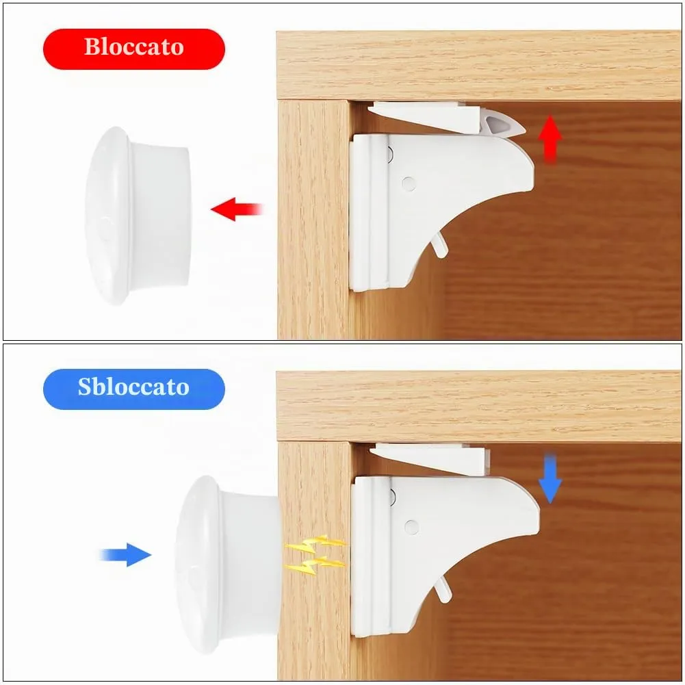 HOTUT Blocca Cassetti Magnetici per Bambini,10 Serrature + 2 Chiave, Serratura Magnetica per Mobili,Senza Trapano,Blocco di Sicurezza Magnetico,Chiusure Sicurezza Bambini per Cassetto e Armadio - immagine 3