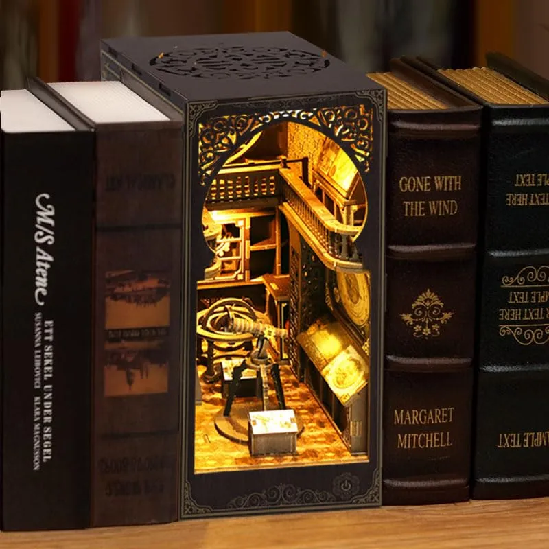 Kit Diy Book Nook, Collezione Di Libri Vintage, Puzzle In Legno In Miniatura Fai Da Te Con Luce Led, Idea Regalo Creativa Per Adulti e Adolescenti a Partire Dai 14 Anni, Museo di Astronomia - immagine 3