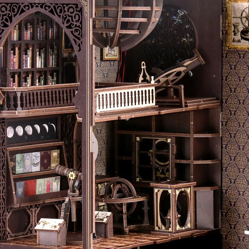 Kit Diy Book Nook, Collezione Di Libri Vintage, Puzzle In Legno In Miniatura Fai Da Te Con Luce Led, Idea Regalo Creativa Per Adulti e Adolescenti a Partire Dai 14 Anni, Museo di Astronomia - immagine 5