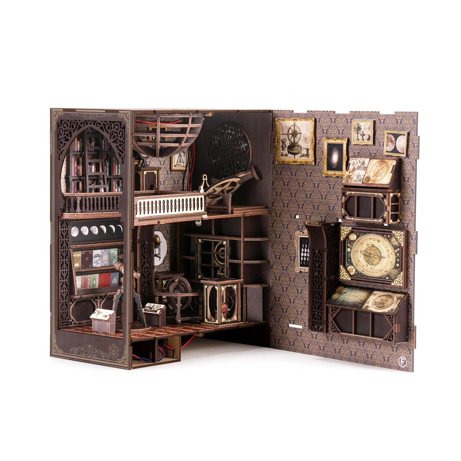 Kit Diy Book Nook, Collezione Di Libri Vintage, Puzzle In Legno In Miniatura Fai Da Te Con Luce Led, Idea Regalo Creativa Per Adulti e Adolescenti a Partire Dai 14 Anni, Museo di Astronomia - immagine 6