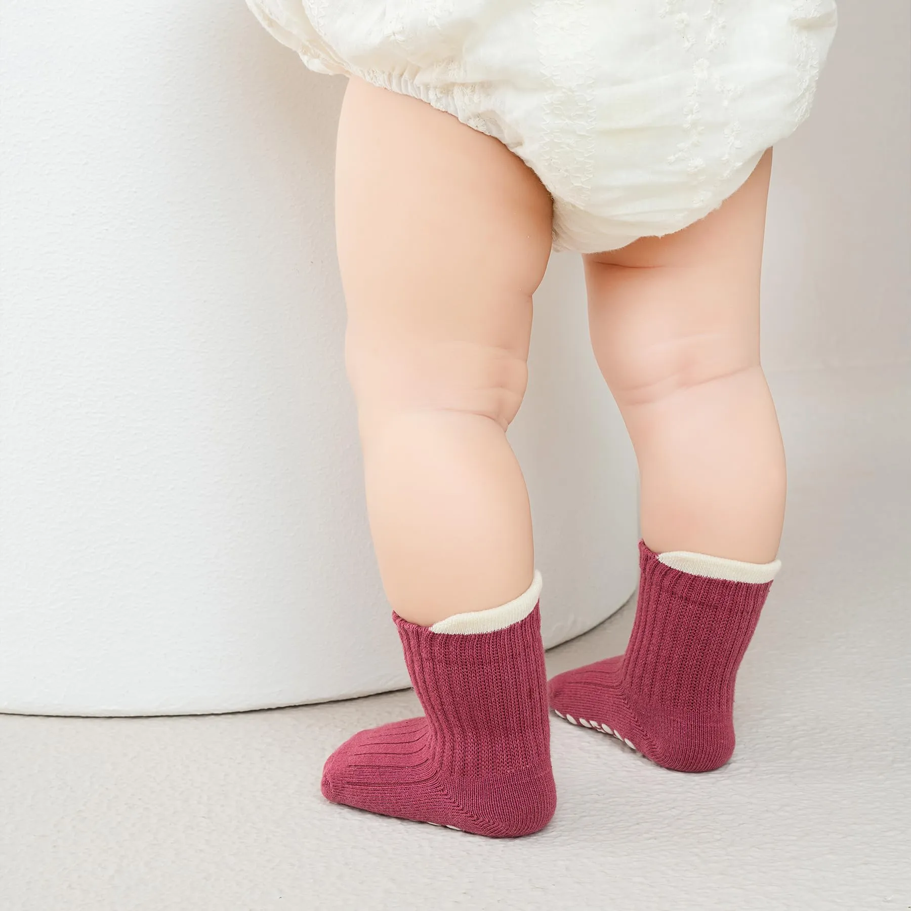YANWANG 8 Paia di Calzini Antiscivolo con Grip per Bambini Piccoli Calzini Traspiranti per Neonati Bambini Bambina(Brown+Pink,L:3-5Y) - immagine 3