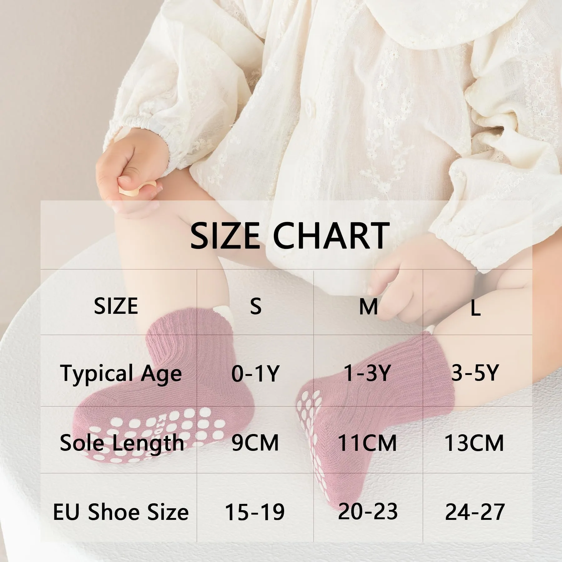 YANWANG 8 Paia di Calzini Antiscivolo con Grip per Bambini Piccoli Calzini Traspiranti per Neonati Bambini Bambina(Brown+Pink,L:3-5Y) - immagine 6