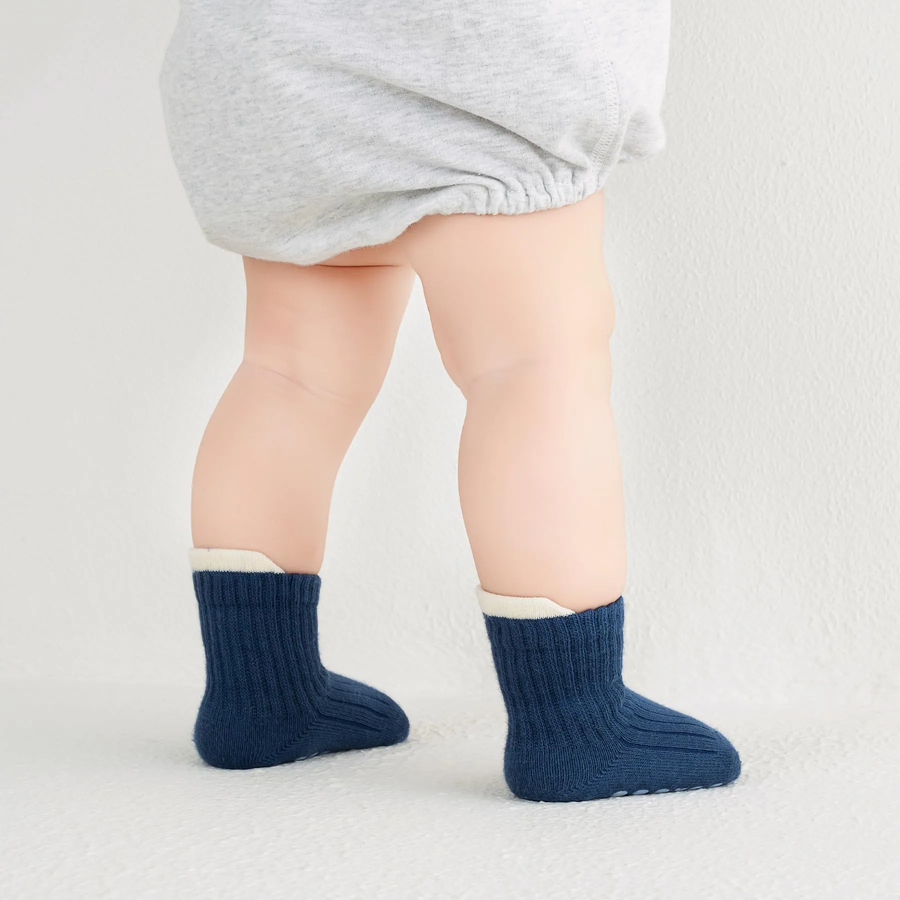 YANWANG 8 Paia di Calzini Antiscivolo con Grip per Bambini Piccoli Calzini Traspiranti per Neonati Bambini Bambina(Green+Blue,L:3-5Y) - immagine 6