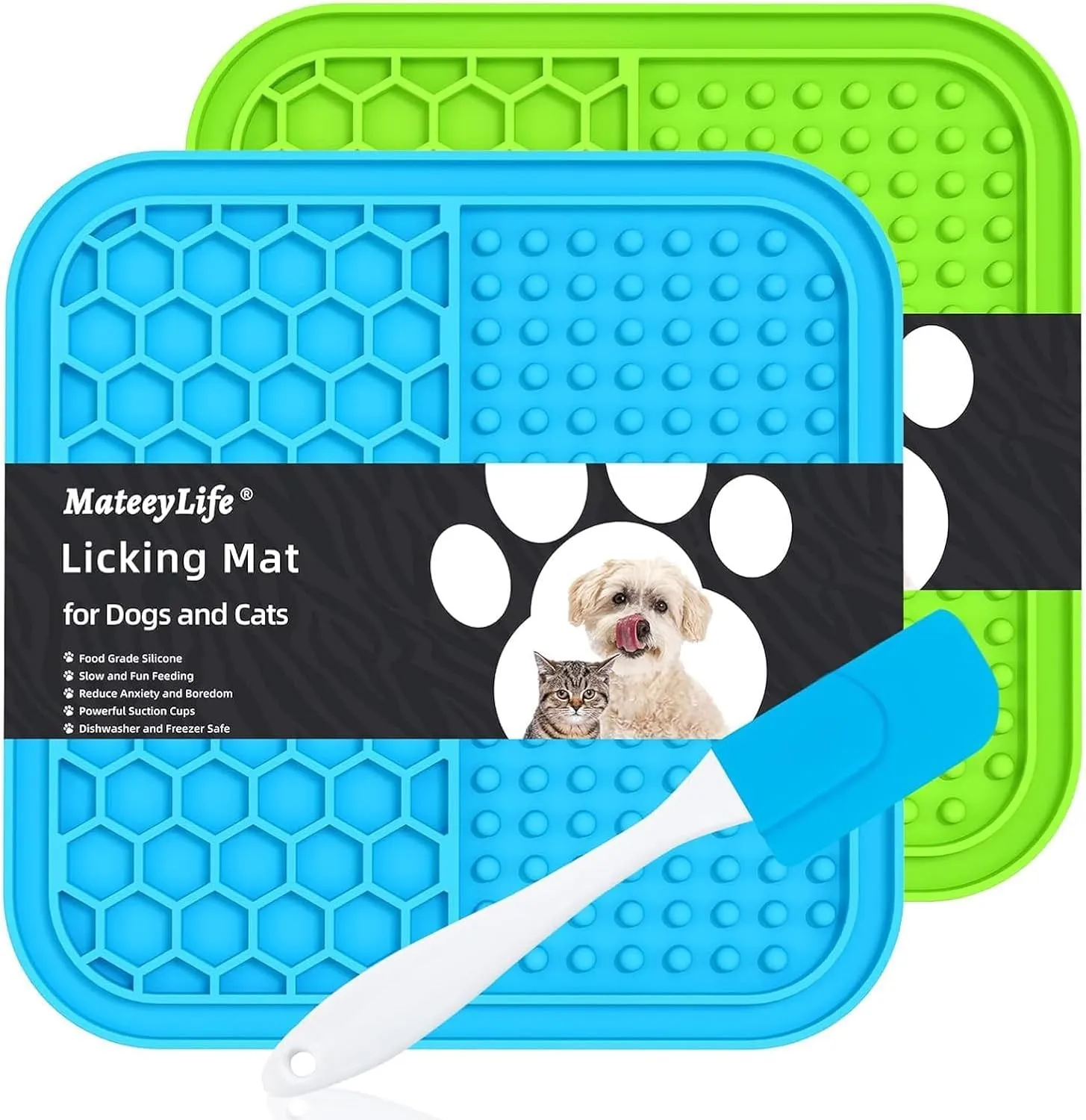 MateeyLife 2 PZ Tappetini Piccoli da Leccare per Cani con Ventose, Ciotole per Alimentazione Lenta, Tappetino per Leccare Gatti per Alleviare l'Ansia, Giocattoli per Cani per Tenerli Occupati - immagine 1