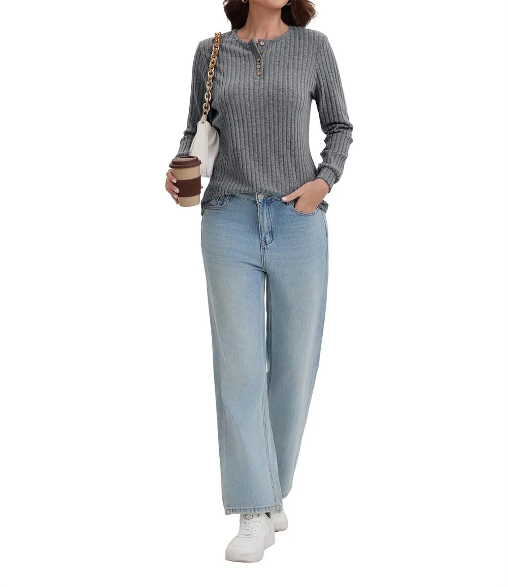 AirMood Camicette Eleganti Casual a Maniche Lunghe per Donne con Costine Top a Tunic Vestibilità Larga Magliette Sweatshirts Camicie, grigio, XXL - immagine 5