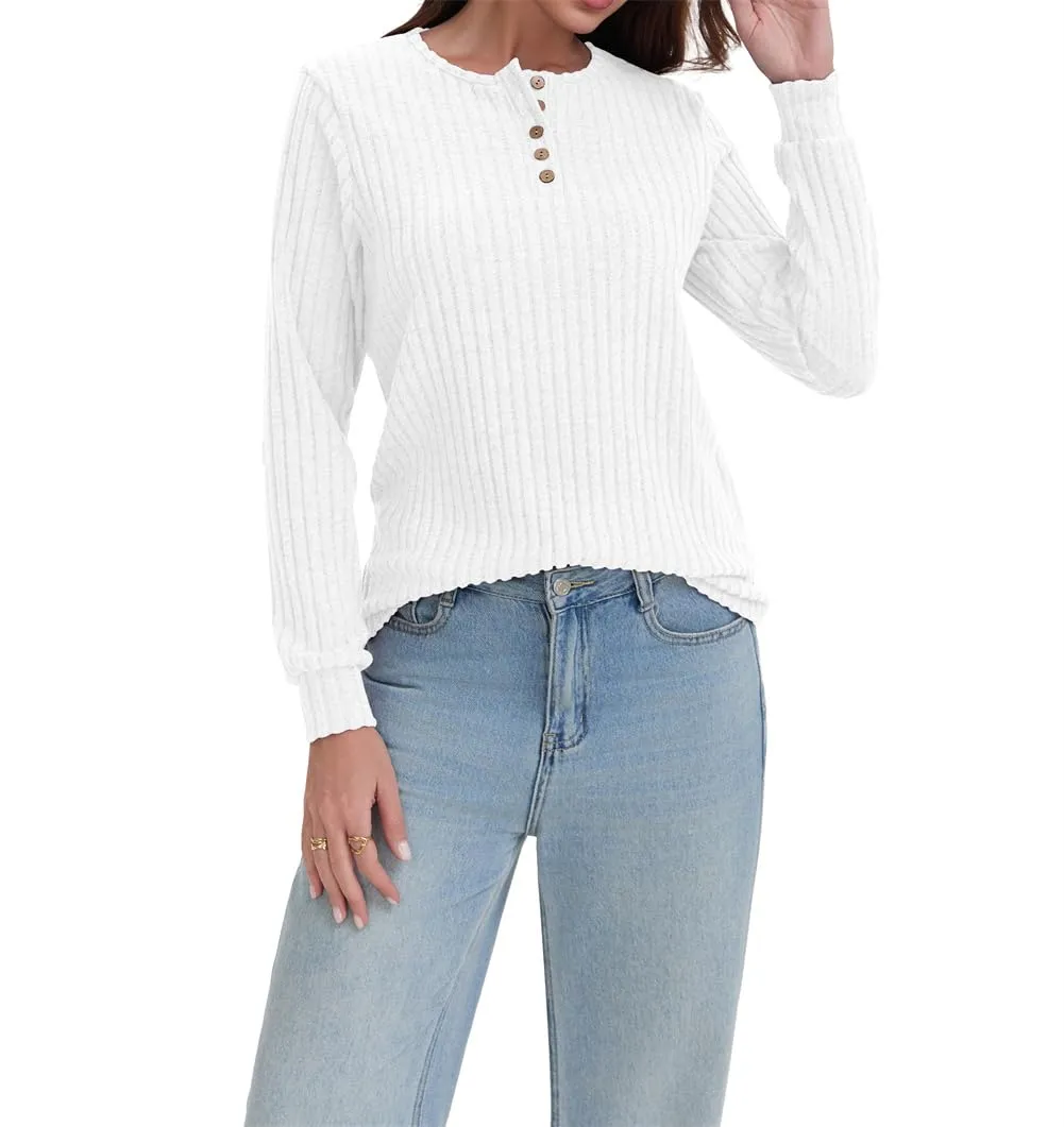 AirMood Camicette Eleganti Casual a Maniche Lunghe per Donne con Costine Top a Tunic Vestibilità Larga Magliette Sweatshirts Camicie, bianco, M - immagine 2