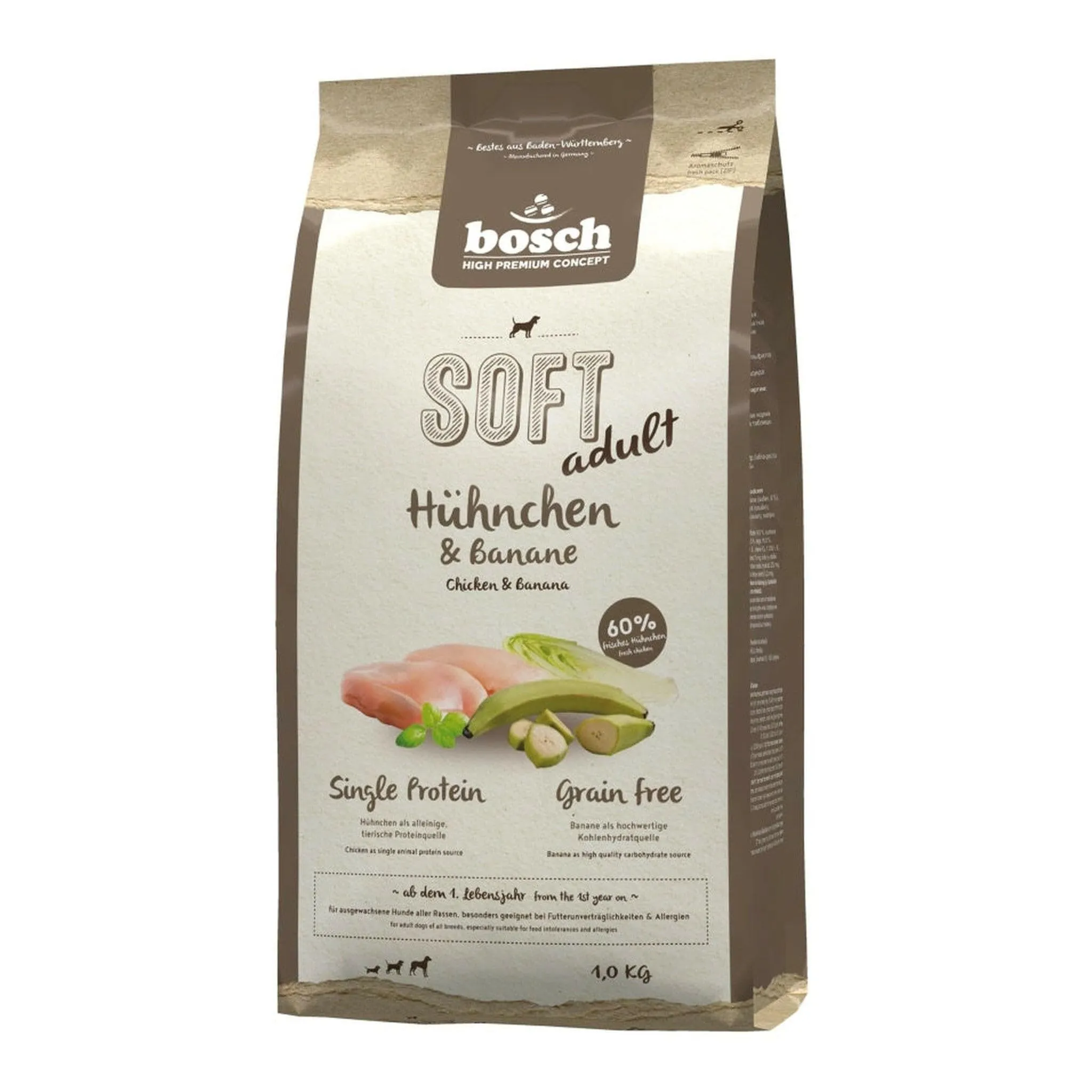 bosch HPC SOFT Pollo e banana | Cibo semi-umido per cani adulti di tutte le razze | Proteina singola | Senza cereali | 1 x 1000 g - immagine 1