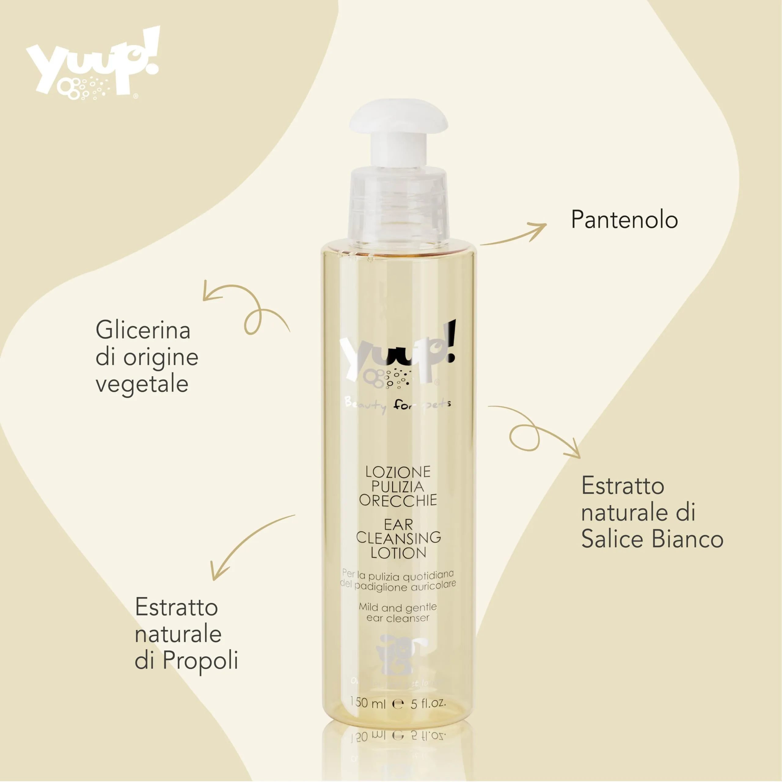 YUUP! - Lozione per la pulizia quotidiana delle orecchie di cane e gatto con Propoli, Salice Bianco e olio di Tea Tree, 150 ml - immagine 2