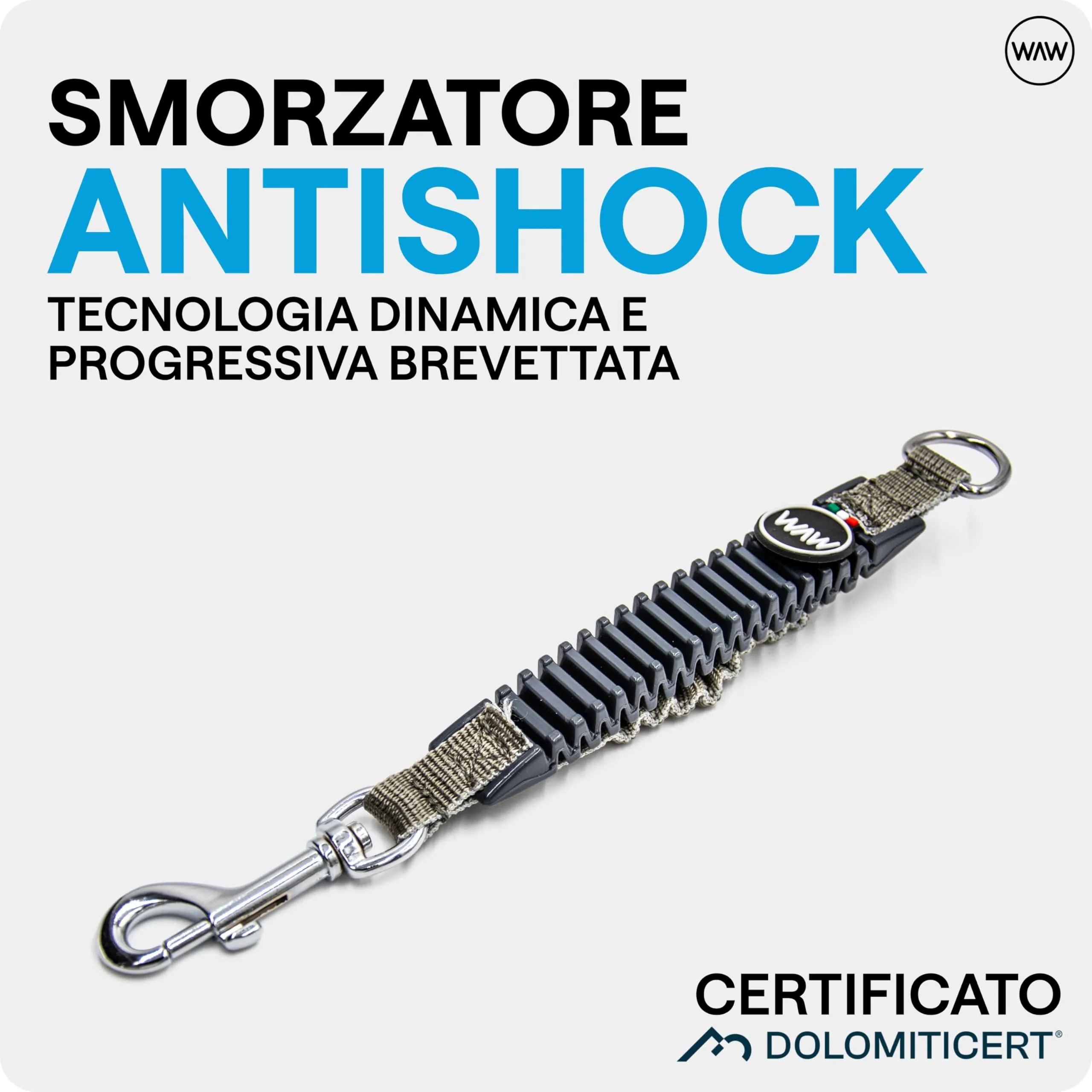 WAW, Smorzatore Antishock per Guinzaglio Cani, per Cani da 1 a 50 kg, Taglia XXS, Grigio/Nero, Linea Basic - immagine 3