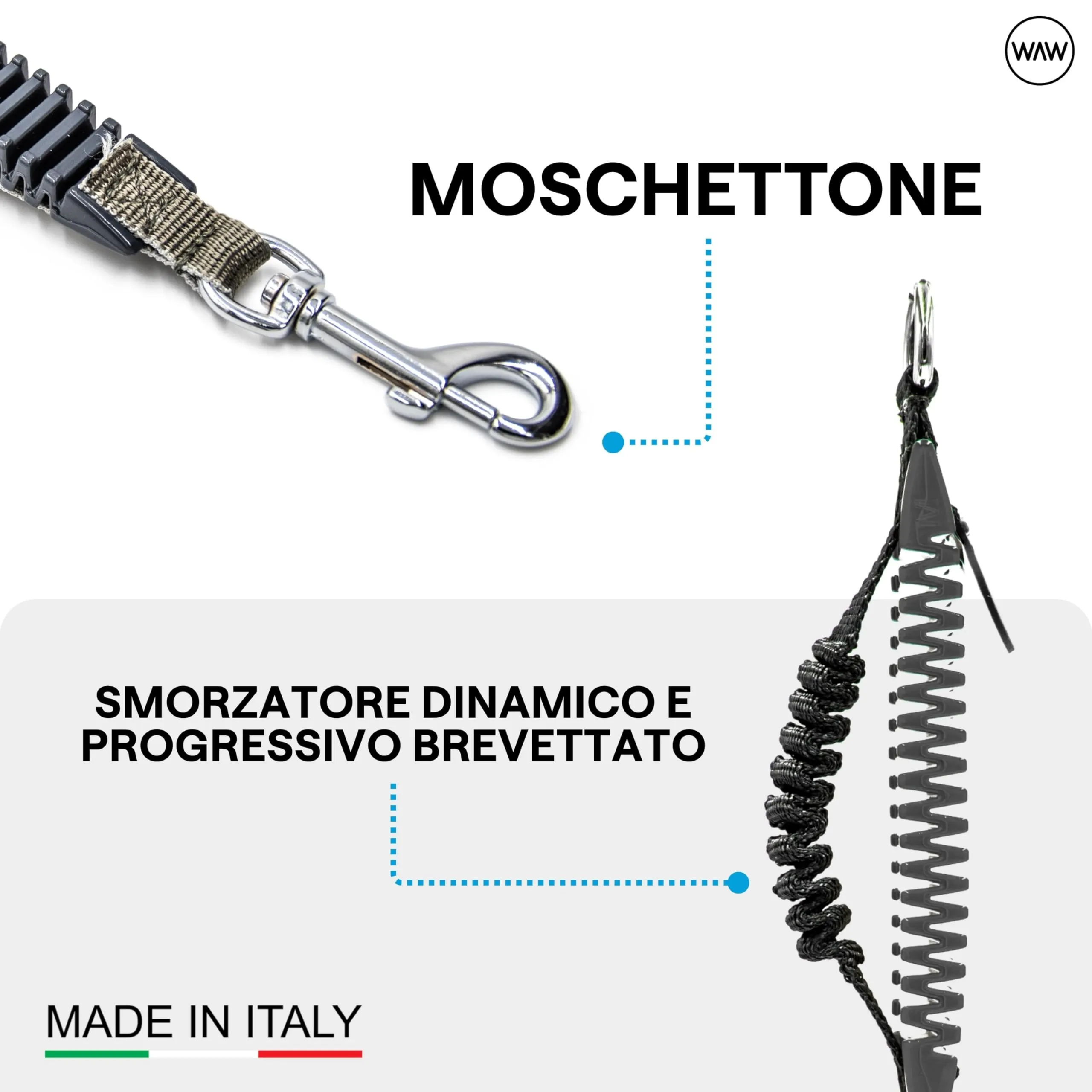 WAW, Smorzatore Antishock per Guinzaglio Cani, per Cani da 1 a 50 kg, Taglia XXS, Grigio/Nero, Linea Basic - immagine 4
