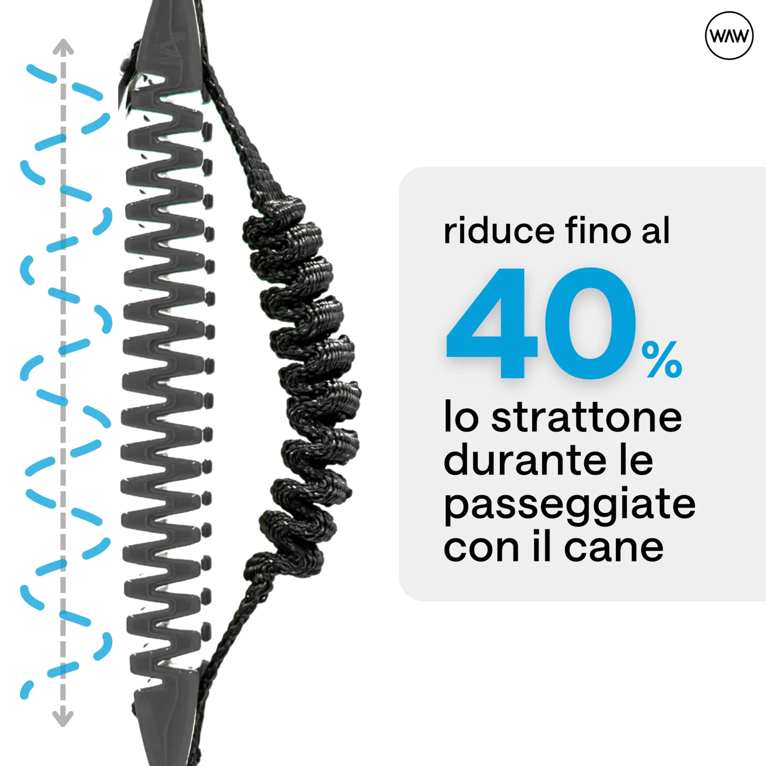 WAW, Smorzatore Antishock per Guinzaglio Cani, per Cani da 1 a 50 kg, Taglia XXS, Grigio/Nero, Linea Basic - immagine 5