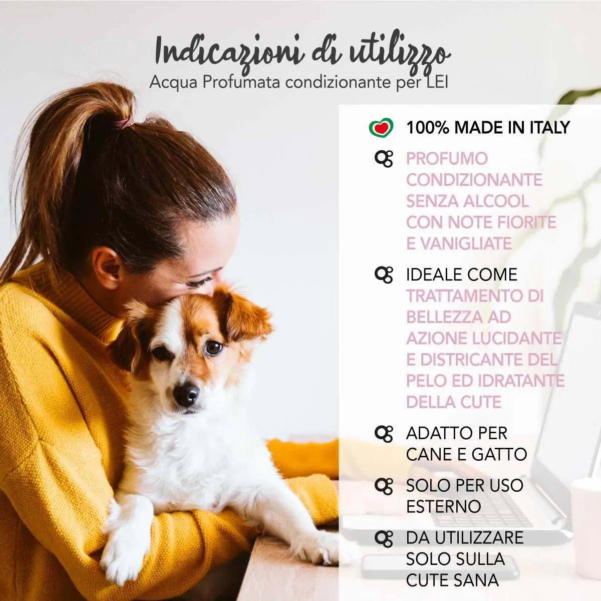 YUUP! - Acqua profumata condizionante per cane e gatto senza alcool PER LEI, 150 ml, profumo a lunga durata con note di Vaniglia, Gelsomino e Muschio Bianco - immagine 4