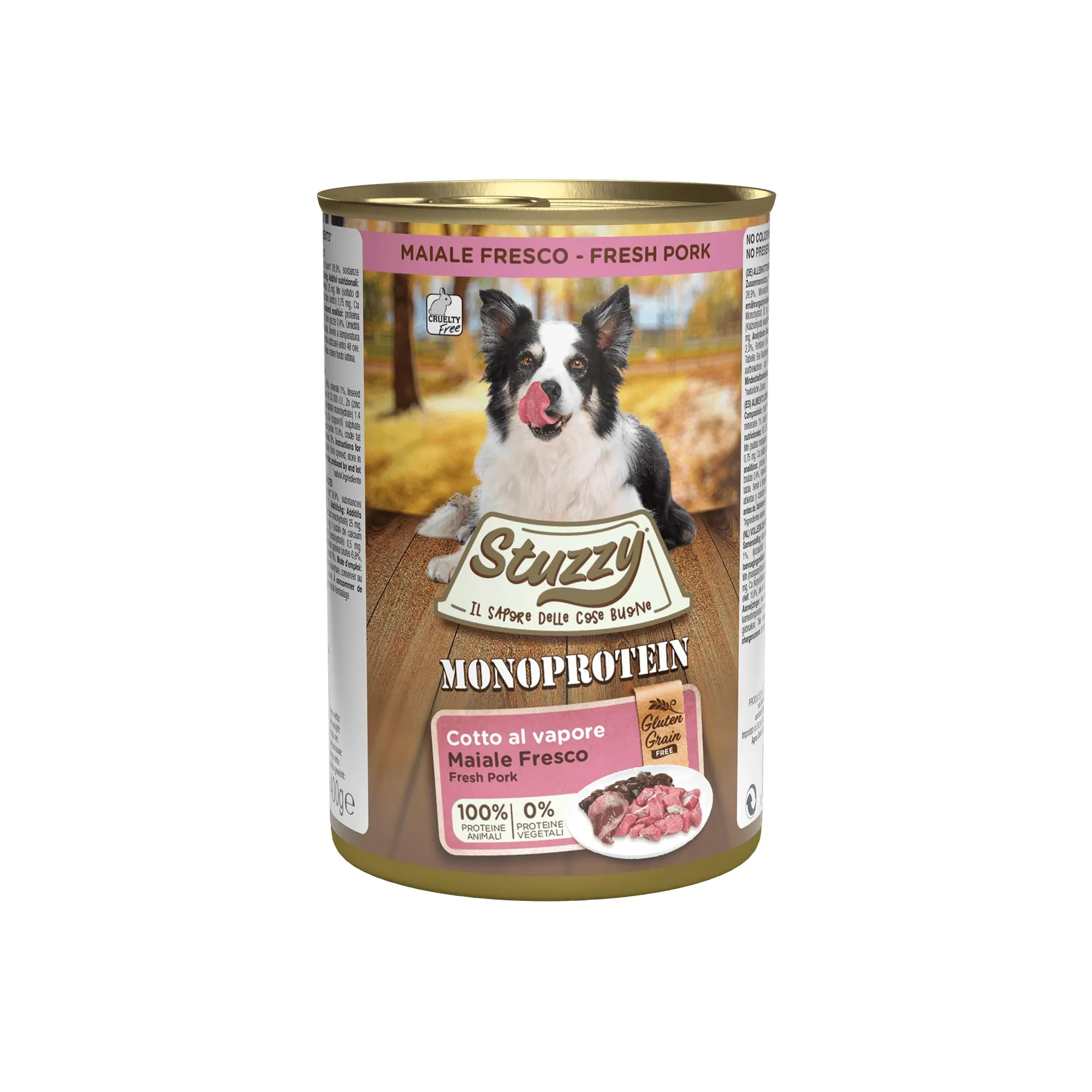 Stuzzy Monoprotein Cibo Umido per Cani con Maiale, 100% Proteine Animali, 0% Proteine Vegetali, Cotto al Vapore, Alimento Completo, 6 x 400 g - immagine 1