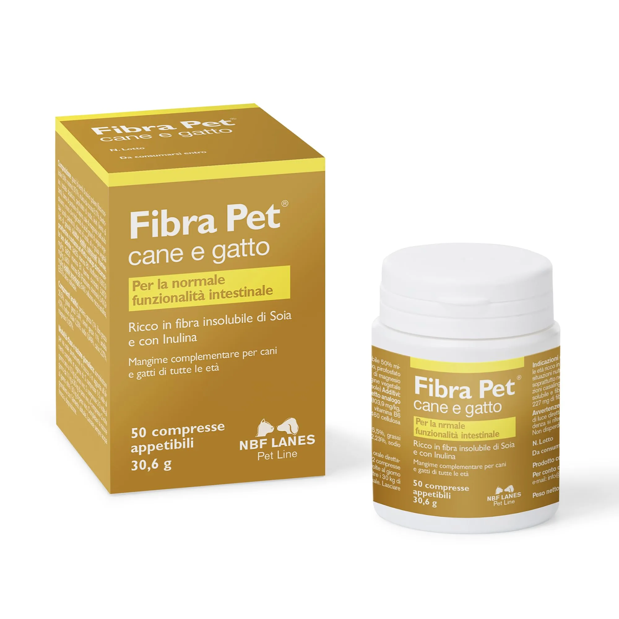 NBF Lanes | Fibra Pet Cane e Gatto, 50 Compresse Appetibili, per la Normale Funzionalità Intestinale - immagine 1