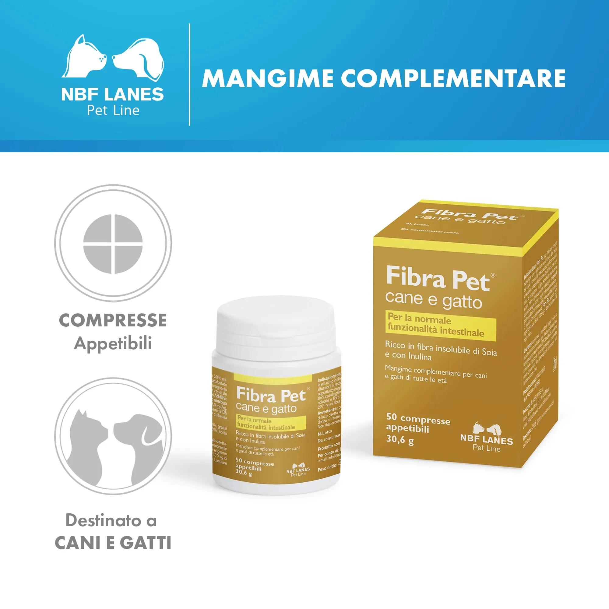 NBF Lanes | Fibra Pet Cane e Gatto, 50 Compresse Appetibili, per la Normale Funzionalità Intestinale - immagine 2