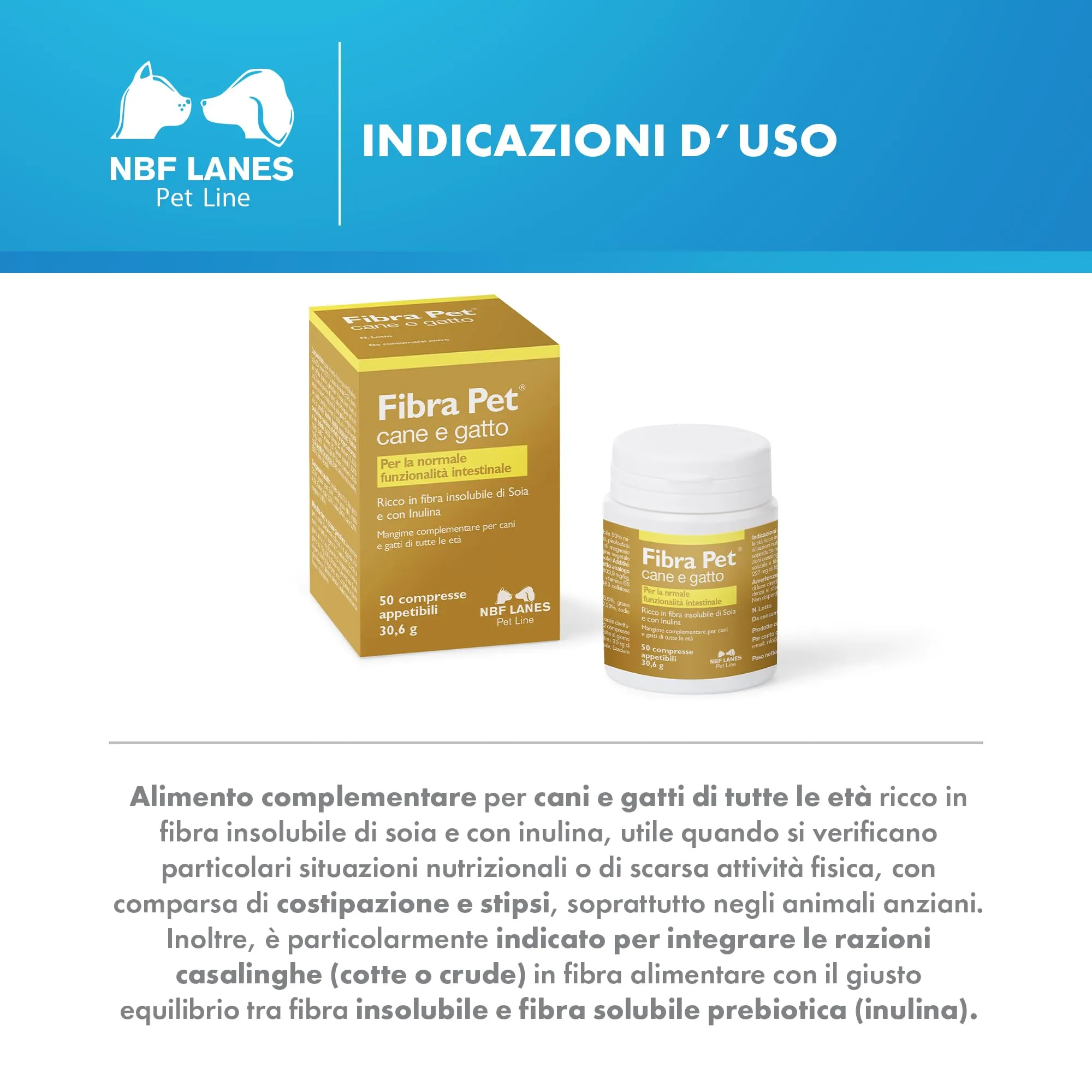 NBF Lanes | Fibra Pet Cane e Gatto, 50 Compresse Appetibili, per la Normale Funzionalità Intestinale - immagine 3