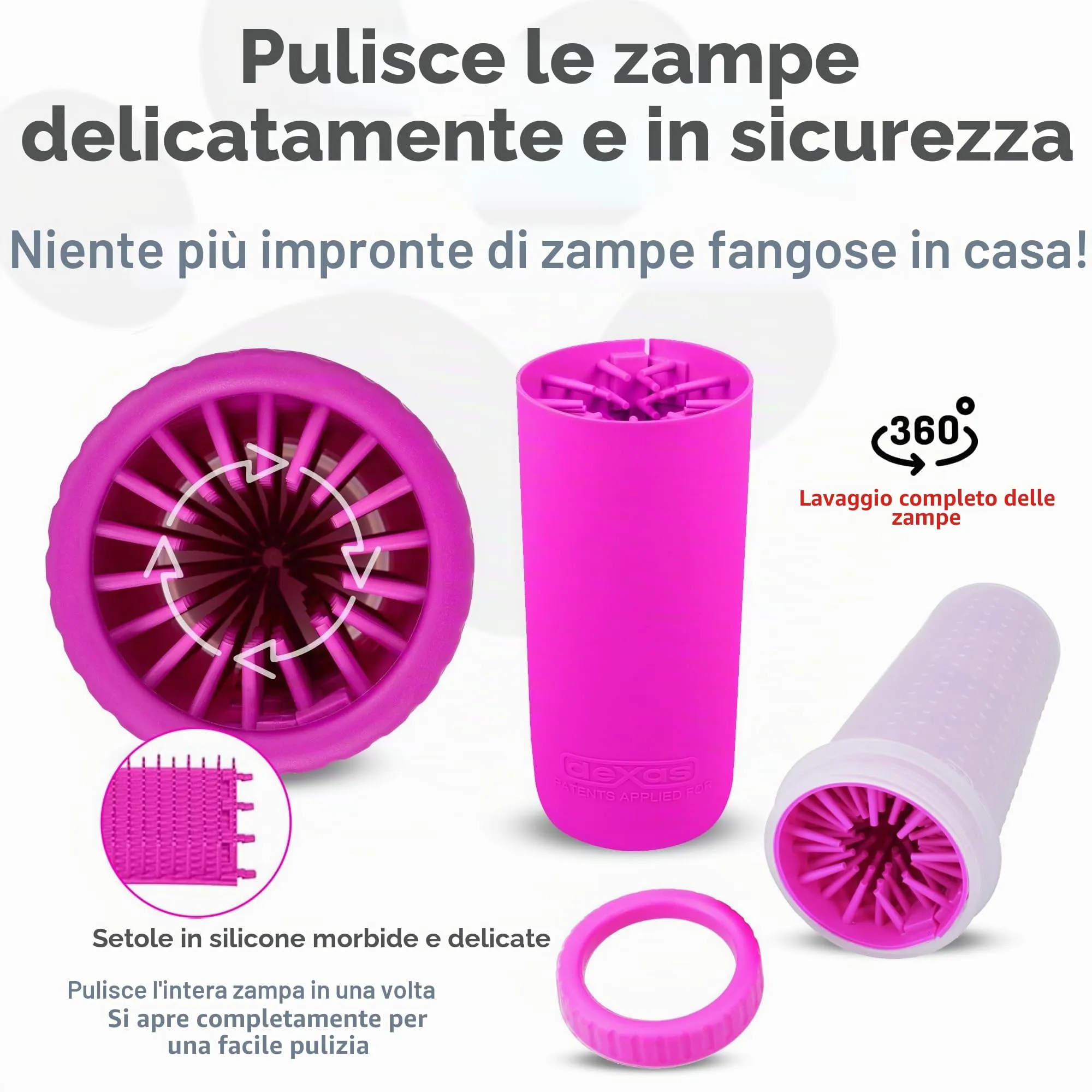 Dexas MudBuster Pulitore per zampe di cani portatile, misura L, fucsia - immagine 2