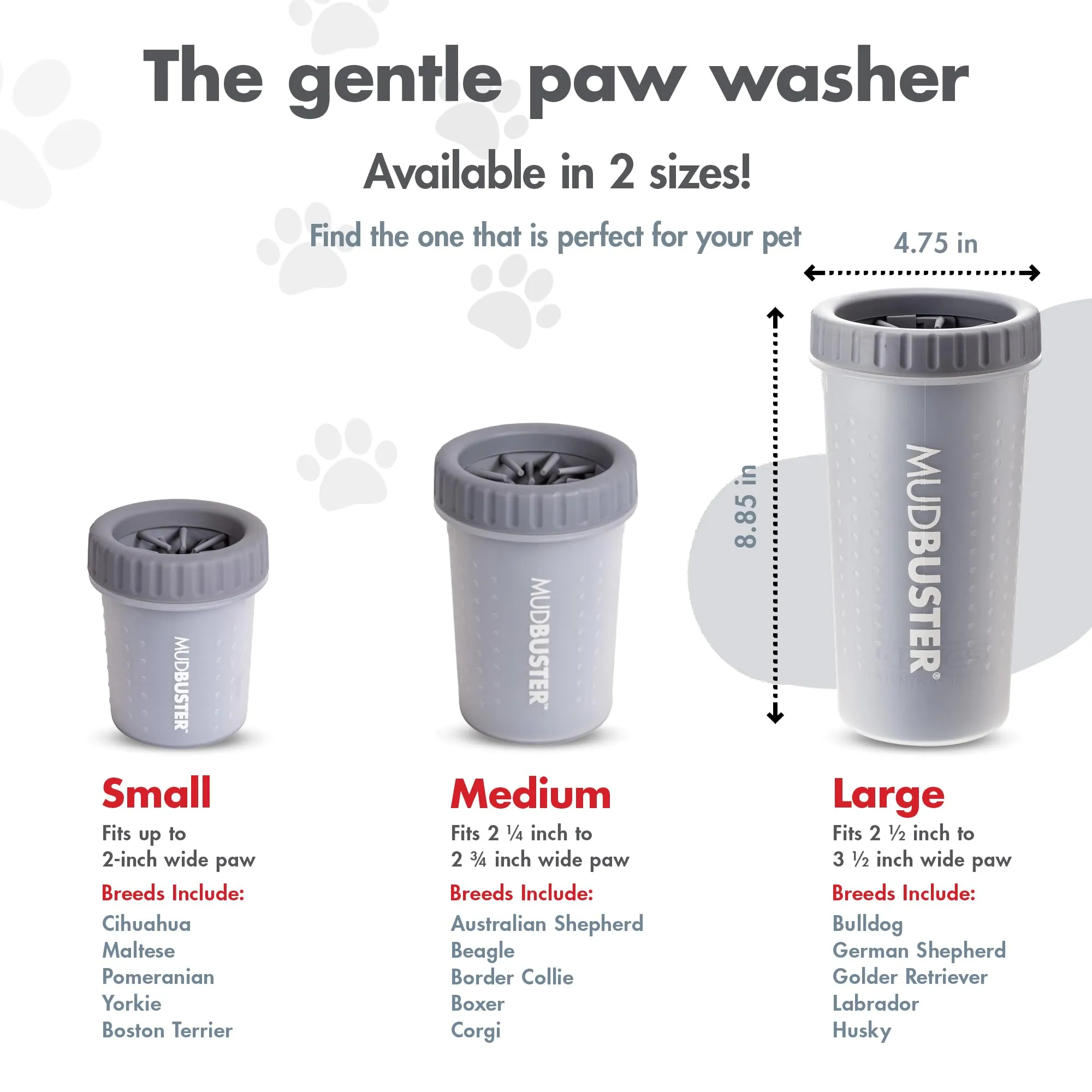 Dexas MudBuster, Pulisci zampe portatile per le zampe dei cani, formato grande, colore grigio chiaro - immagine 2