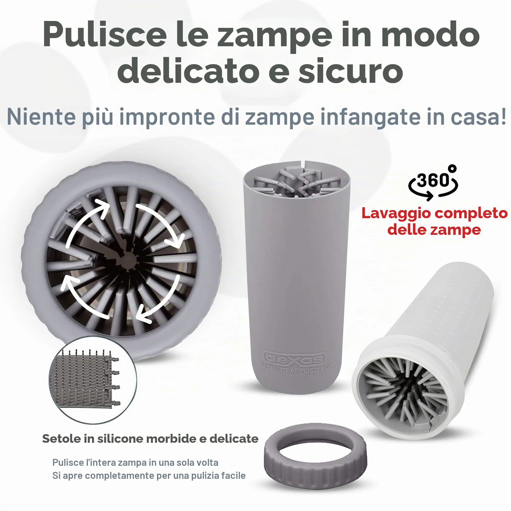 Dexas MudBuster, Pulisci zampe portatile per le zampe dei cani, formato grande, colore grigio chiaro - immagine 3