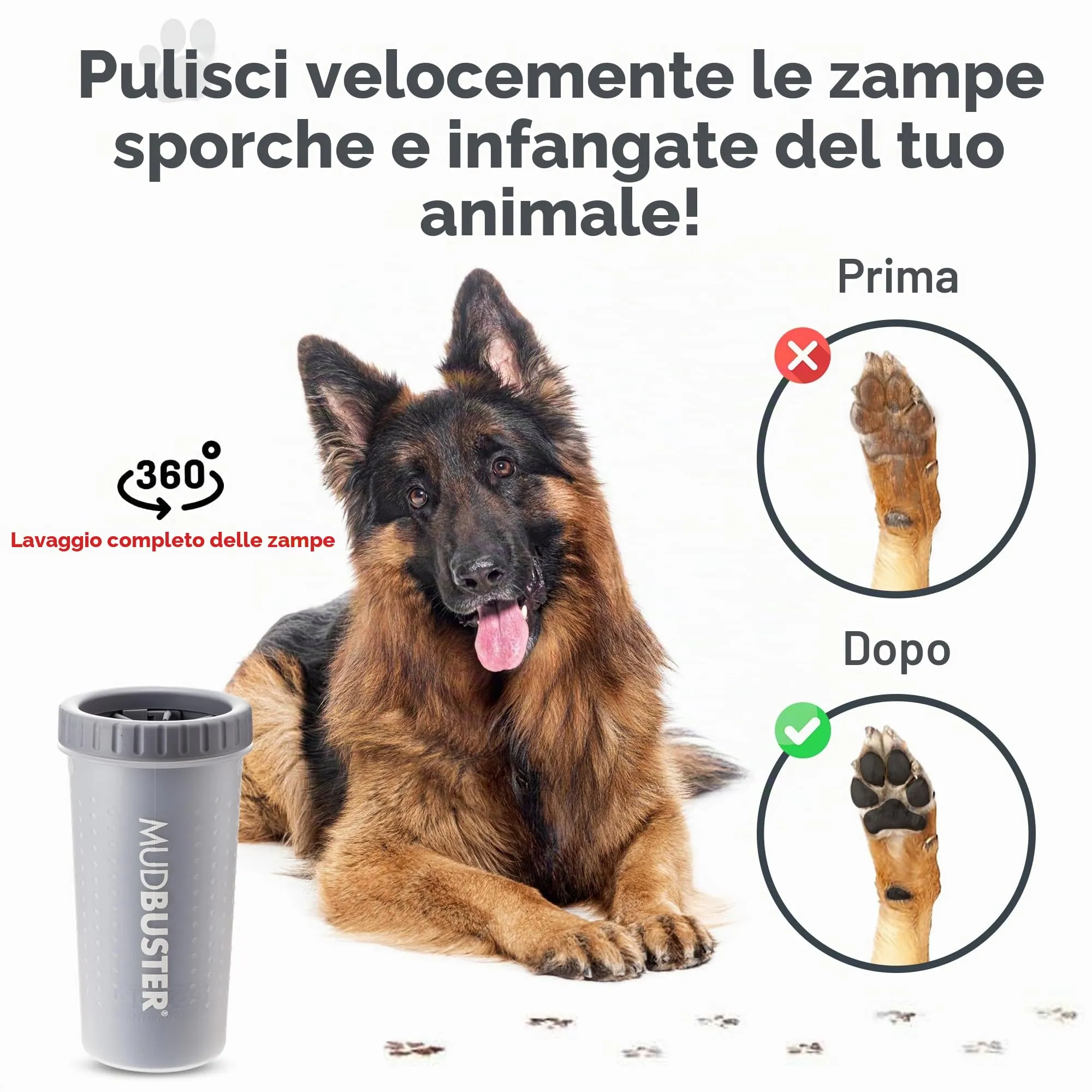 Dexas MudBuster, Pulisci zampe portatile per le zampe dei cani, formato grande, colore grigio chiaro - immagine 5