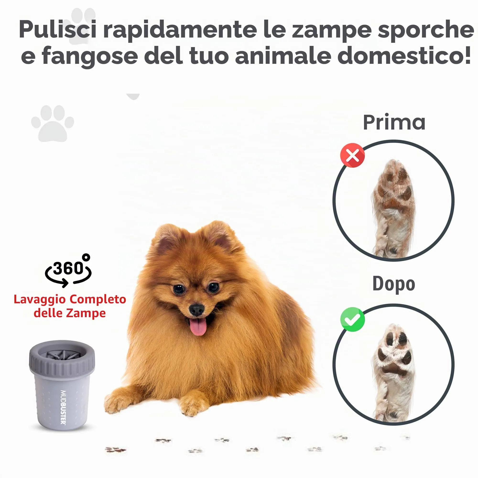 Dexas MudBuster Pulitore per zampe di cani portatile, misura S, grigio chiaro - immagine 5