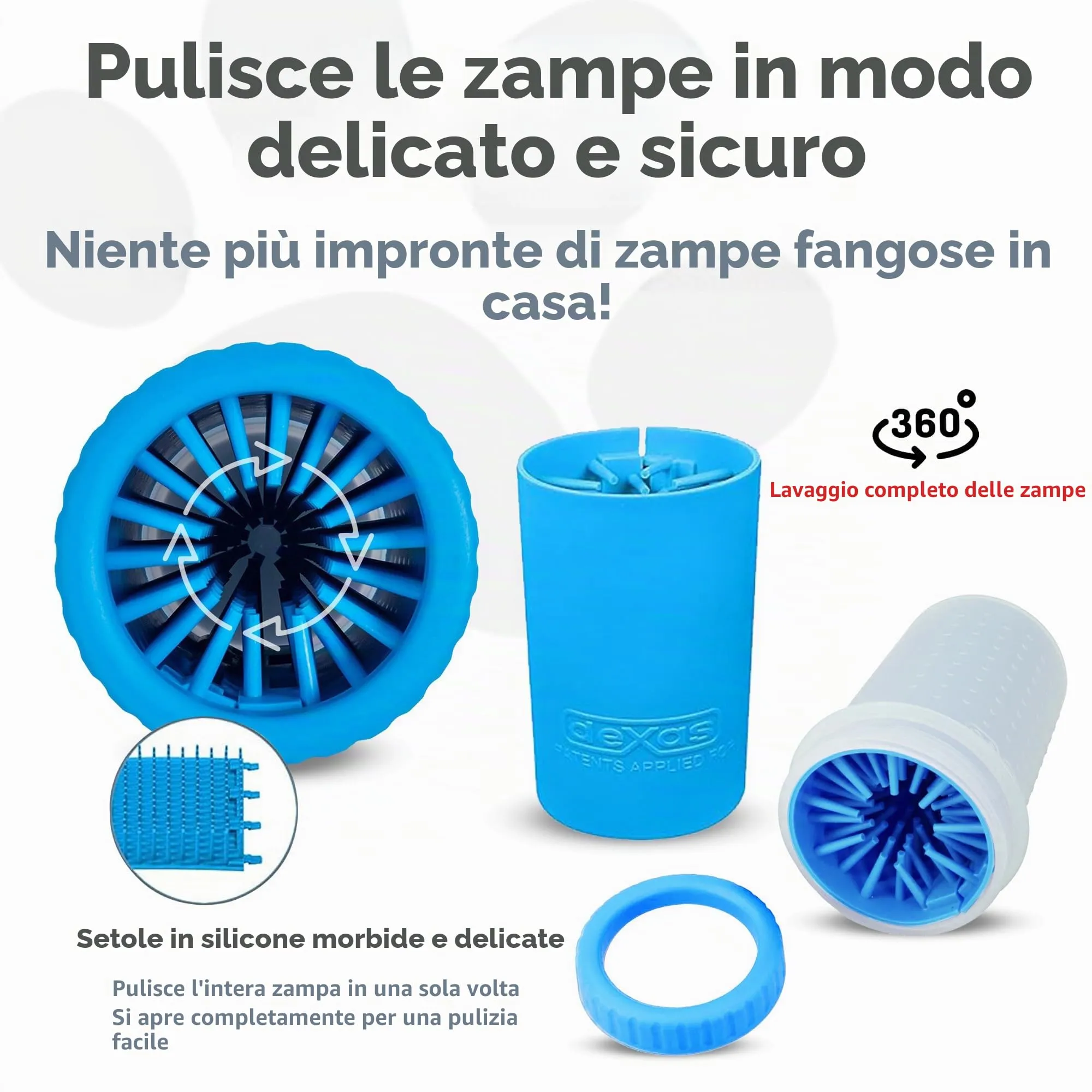Dexas MudBuster, Pulisci zampe portatile per le zampe dei cani, formato medio, colore blu, 1 pezzo - immagine 2
