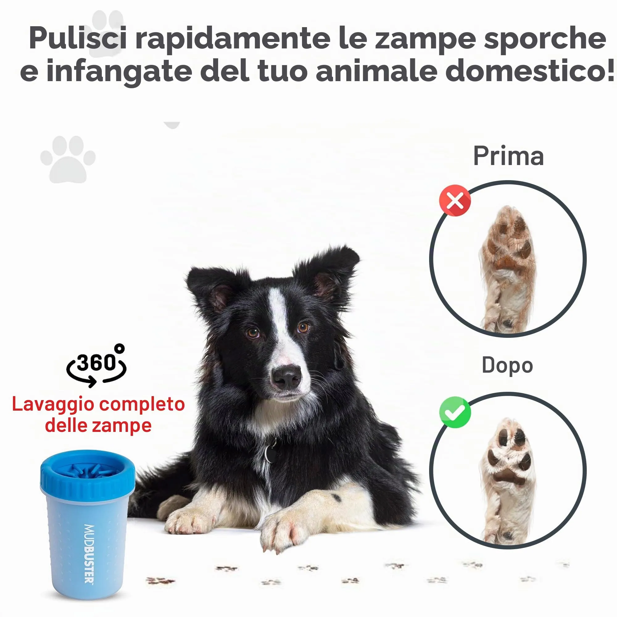 Dexas MudBuster, Pulisci zampe portatile per le zampe dei cani, formato medio, colore blu, 1 pezzo - immagine 4