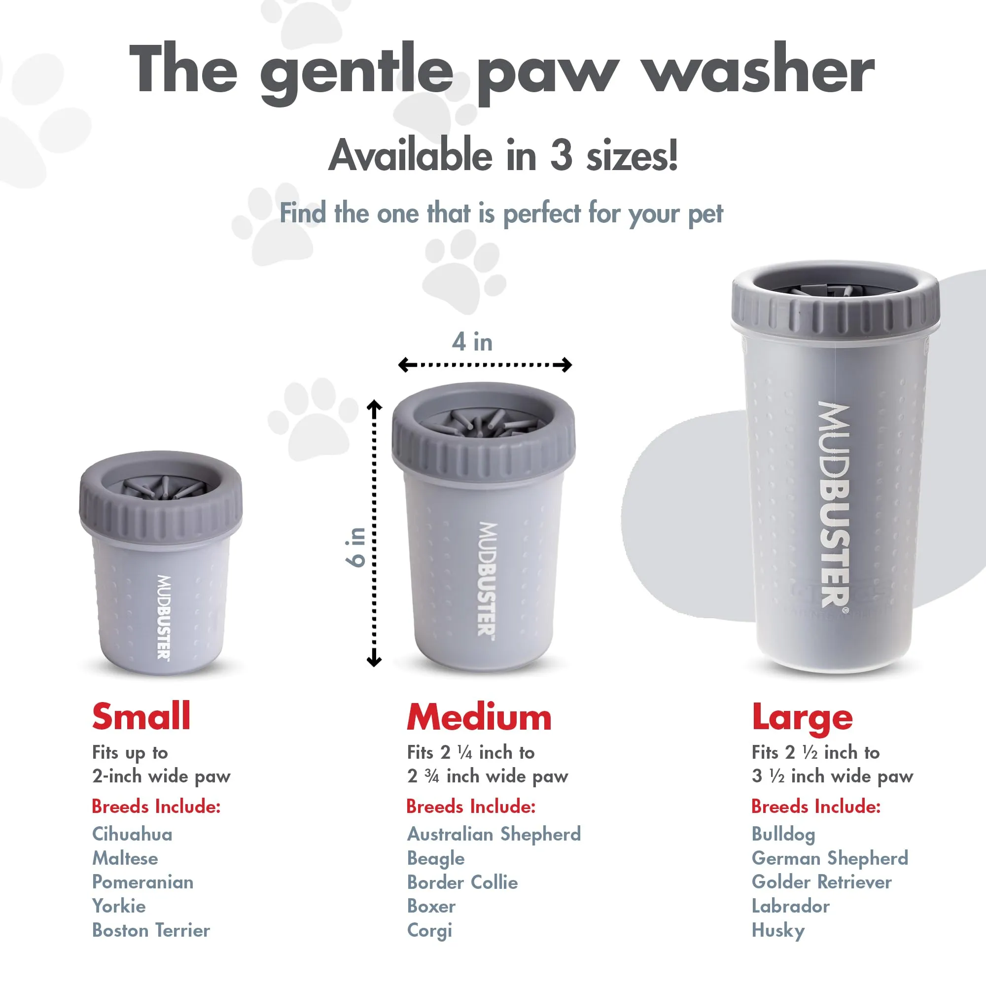 Dexas MudBuster - accessorio portatile per pulire le zampe del cane, misura media, colore grigio chiaro, accessori per animali domestici di alta qualità, autopulente, in silicone, 15,2 x 15,2 x 15,2 - immagine 3