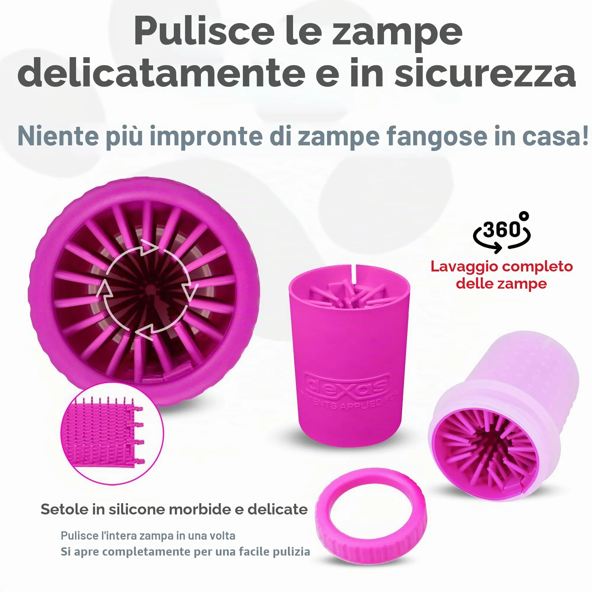 Dexas MudBuster - Pulitore portatile per zampe di cane, piccolo, fucsia, accessorio per animali domestici di alta qualità - immagine 2