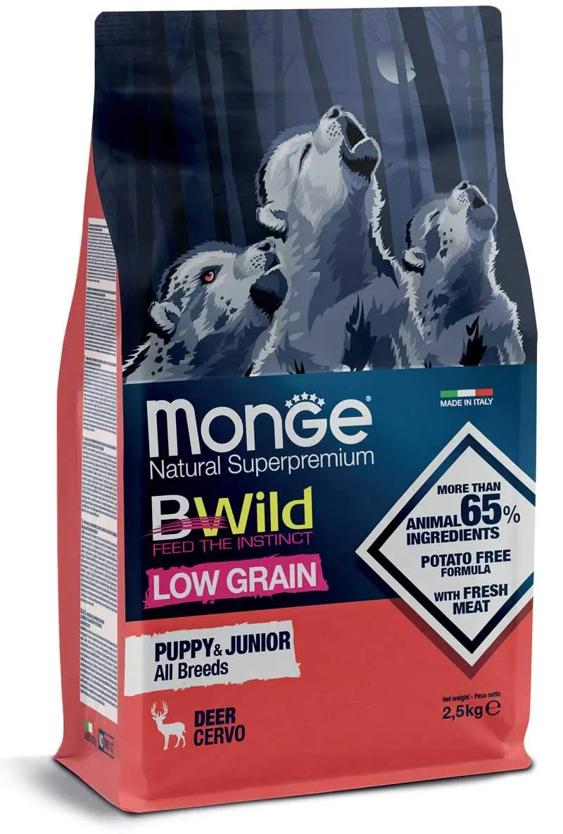 Monge BWILD PUPPY DEER, cibo per cani per tutte le razze ( per cuccioli, secco con carne di cervo, con pochi cereali, contenuto: 12 kg) - immagine 1