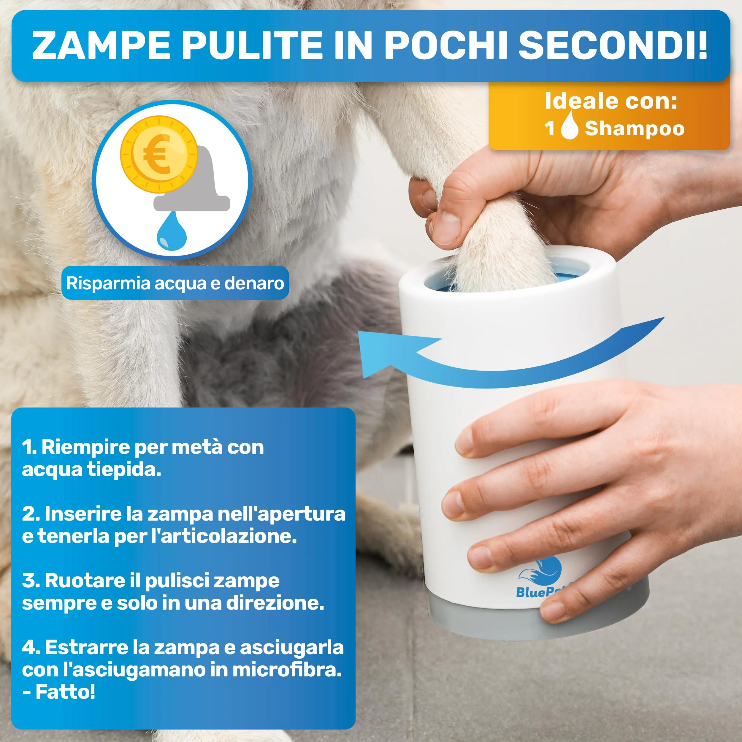 BluePet Pulisci Zampe Cane, Lava Zampe per Cani, Pulitore Zampe, Lavazampe - immagine 6