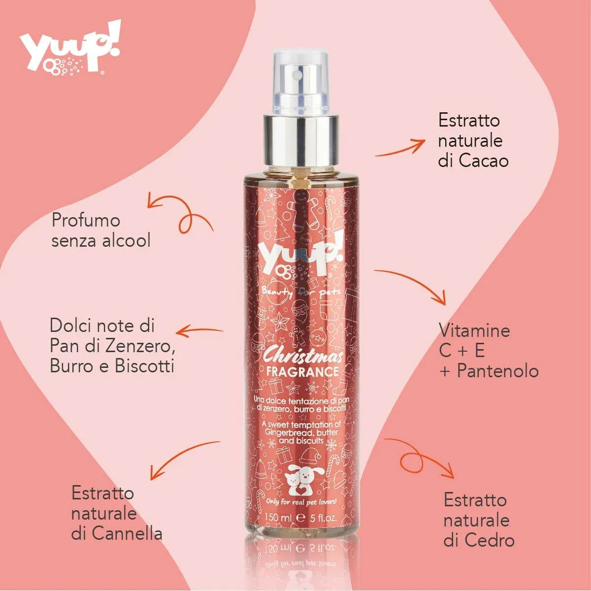 YUUP! - Acqua profumata condizionante per cane e gatto senza alcool Christmas, 150 ml, profumo a lunga durata con fragranza al pan di zenzero, burro e biscotti - immagine 2