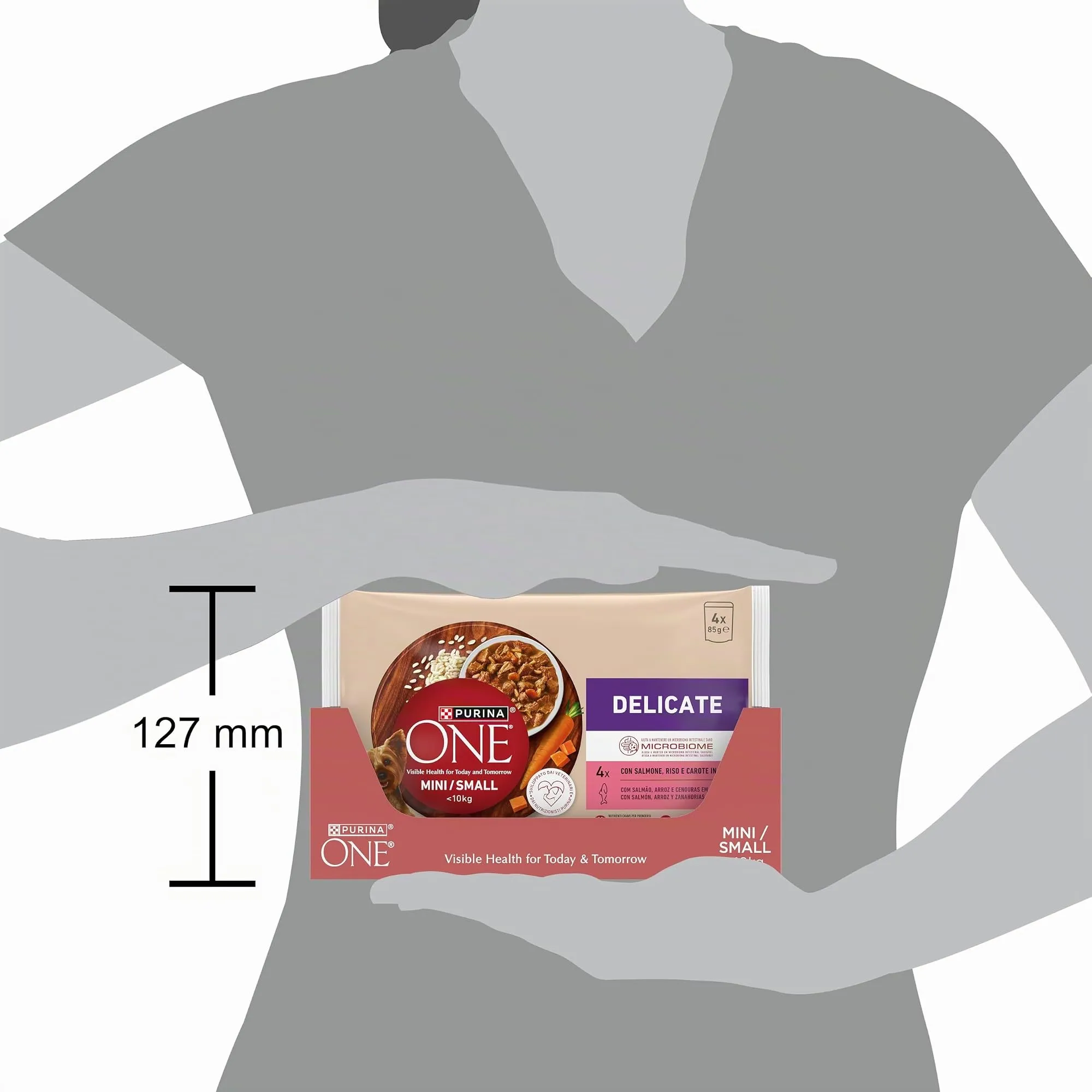 PURINA ONE Delicate Small&Mini < 10kg Cibo Umido per Cani Adulti in Salsa con Salmone, Riso e Carote 48 bustine da 85g - immagine 3