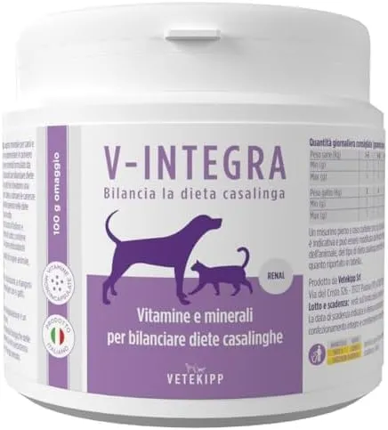 V-INTEGRA Renal 500g, Integratore Vitamine e Minerali per Bilanciare Diete Casalinghe di Cani e Gatti che Richiedono una Restrizione di Fosforo, Multivitaminico Cane e Gatto Made in Italy - immagine 1