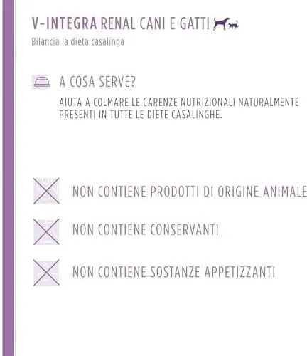 V-INTEGRA Renal 500g, Integratore Vitamine e Minerali per Bilanciare Diete Casalinghe di Cani e Gatti che Richiedono una Restrizione di Fosforo, Multivitaminico Cane e Gatto Made in Italy - immagine 4