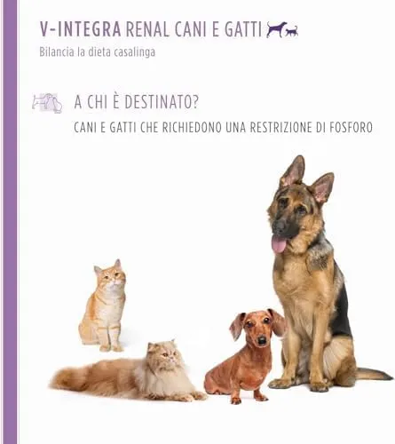 V-INTEGRA Renal 500g, Integratore Vitamine e Minerali per Bilanciare Diete Casalinghe di Cani e Gatti che Richiedono una Restrizione di Fosforo, Multivitaminico Cane e Gatto Made in Italy - immagine 9