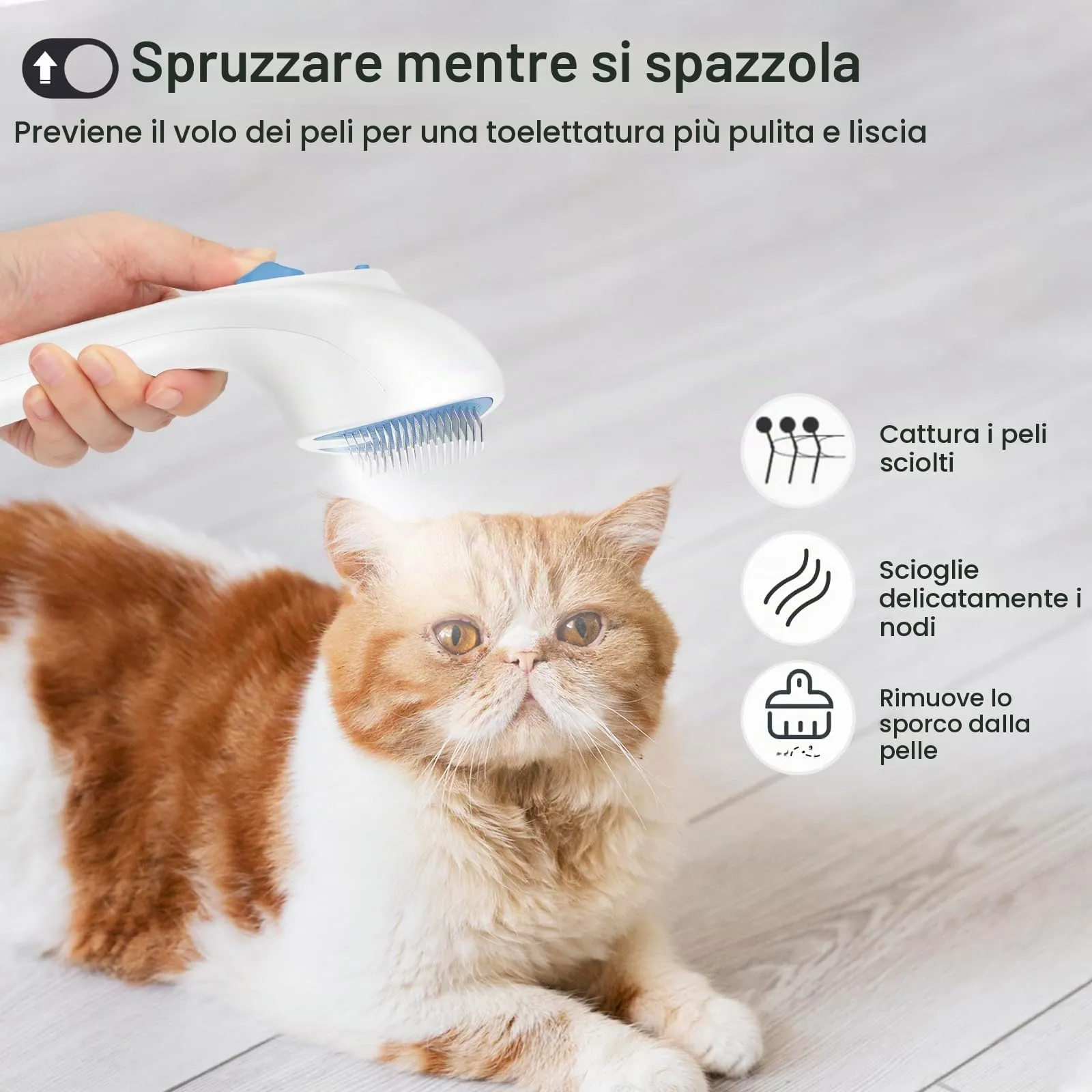 Euqvunn Spazzola a Vapore per Gatti e Cani con Pulsante di Rilascio, [Design Ultra-Silenzioso/Manico Ergonomico] Spazzola a Vapore Ricaricabile per Animali Domestici,Spazzola per Gatti, Cani Conigli - immagine 2