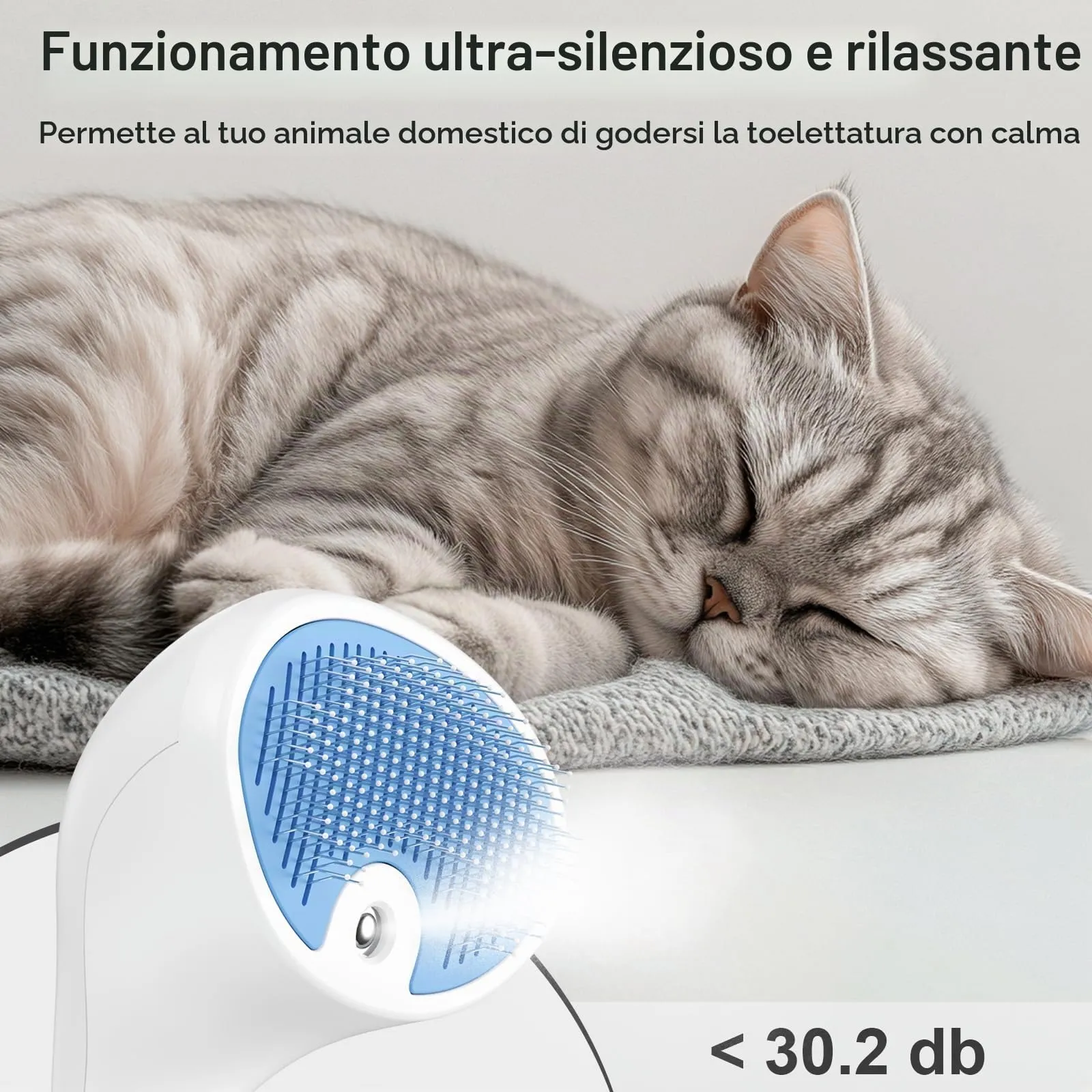 Euqvunn Spazzola a Vapore per Gatti e Cani con Pulsante di Rilascio, [Design Ultra-Silenzioso/Manico Ergonomico] Spazzola a Vapore Ricaricabile per Animali Domestici,Spazzola per Gatti, Cani Conigli - immagine 3