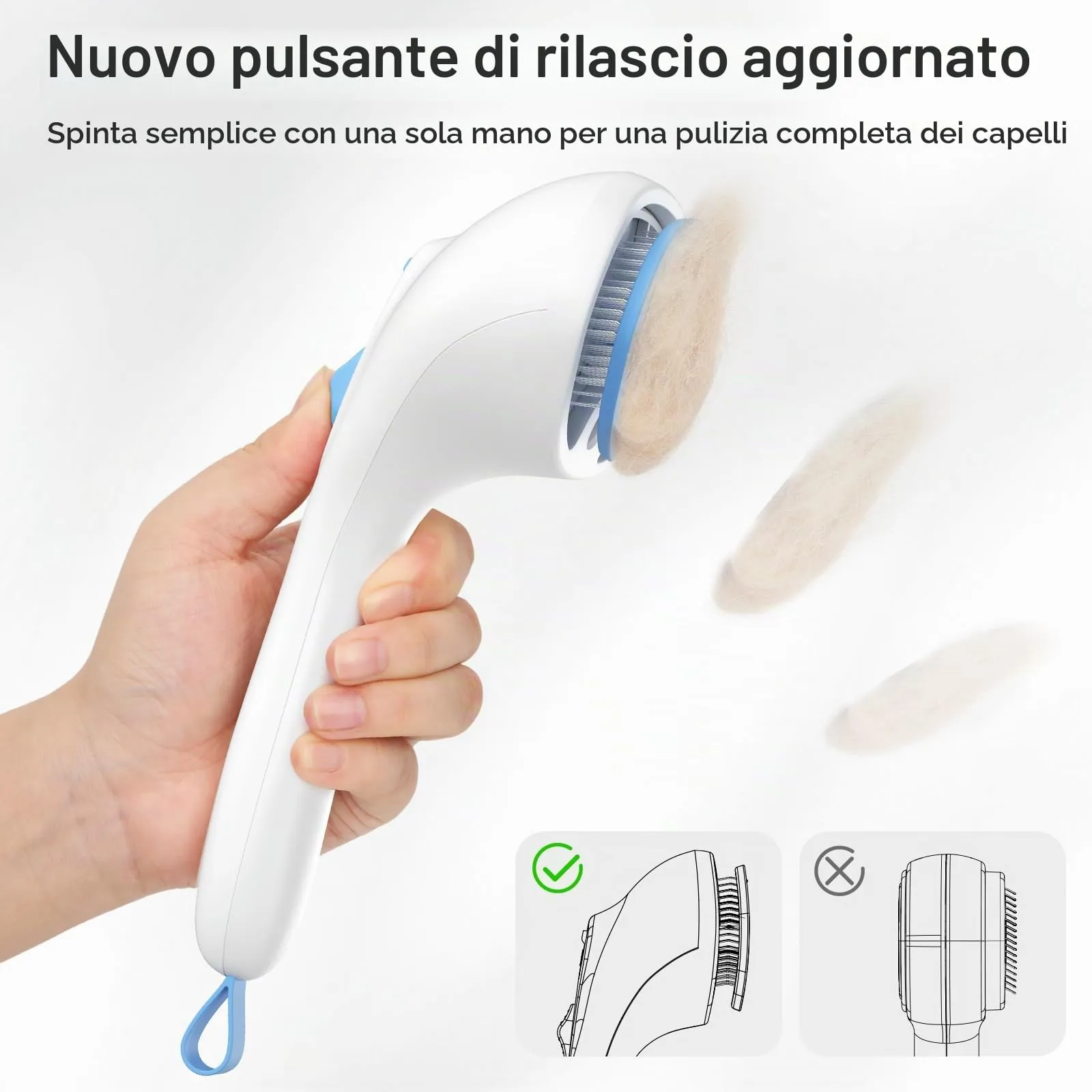 Euqvunn Spazzola a Vapore per Gatti e Cani con Pulsante di Rilascio, [Design Ultra-Silenzioso/Manico Ergonomico] Spazzola a Vapore Ricaricabile per Animali Domestici,Spazzola per Gatti, Cani Conigli - immagine 5
