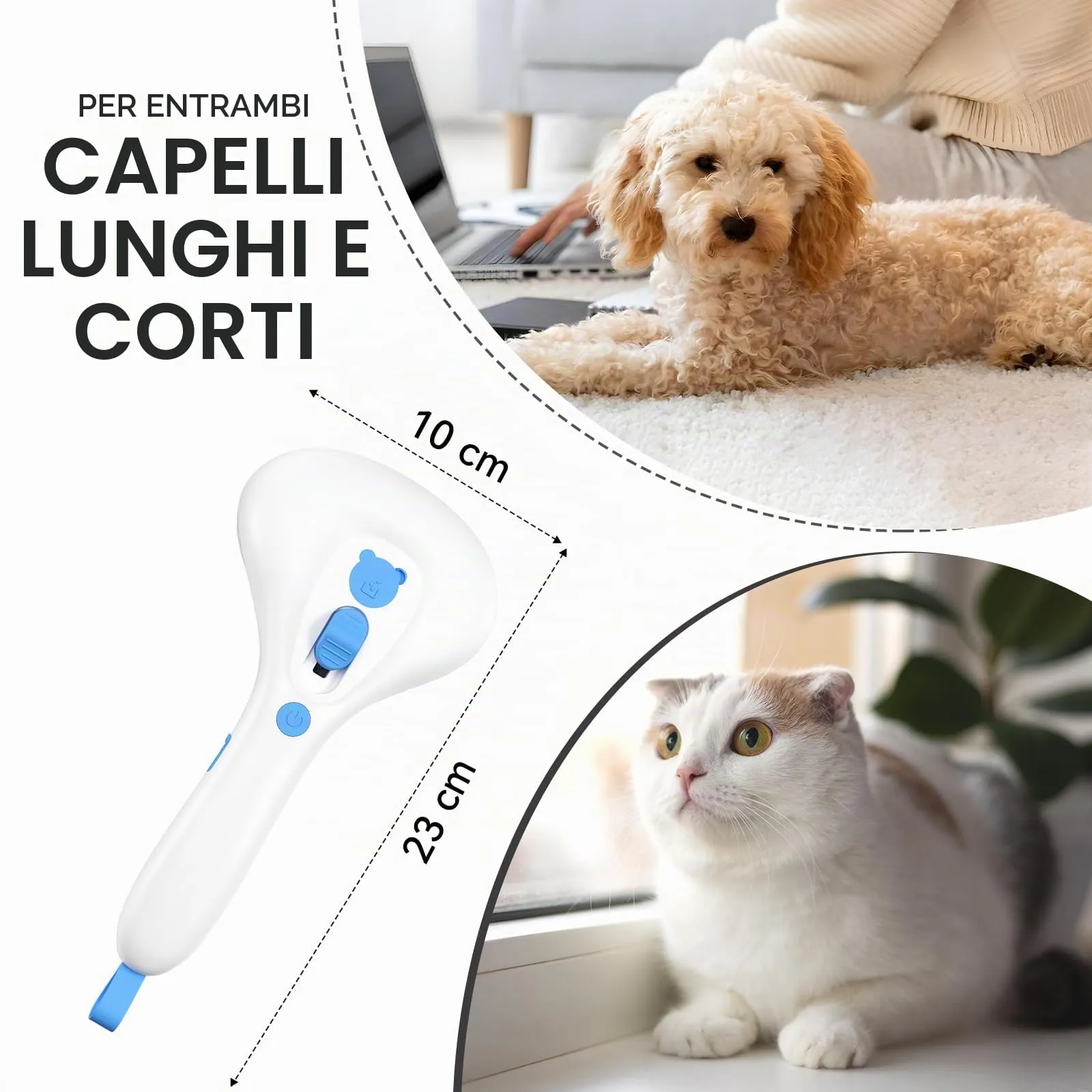 Euqvunn Spazzola a Vapore per Gatti e Cani con Pulsante di Rilascio, [Design Ultra-Silenzioso/Manico Ergonomico] Spazzola a Vapore Ricaricabile per Animali Domestici,Spazzola per Gatti, Cani Conigli - immagine 9