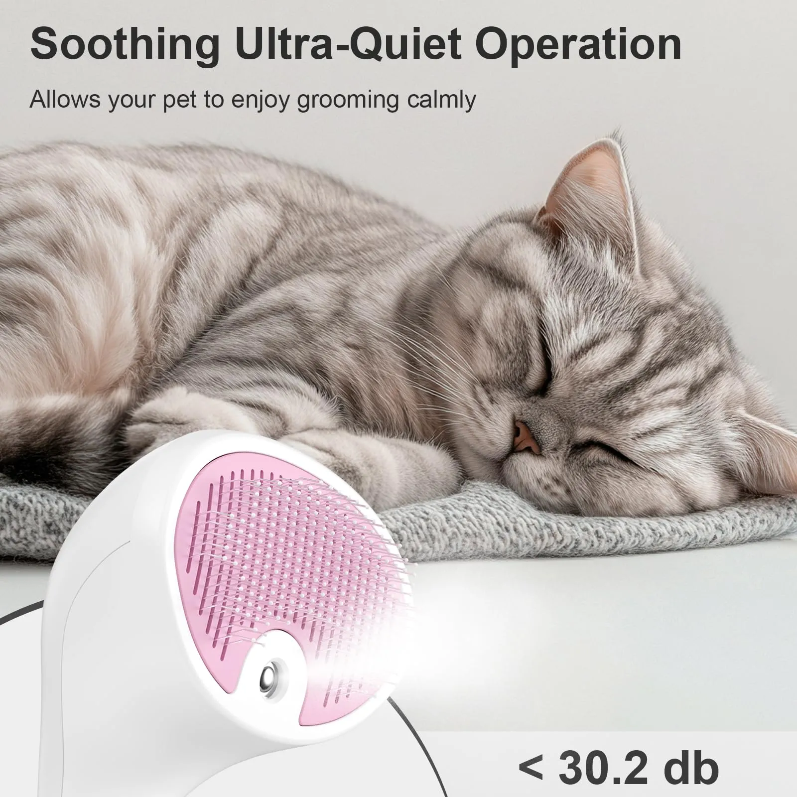 Euqvunn Spazzola a Vapore per Gatti e Cani con Pulsante di Rilascio, [Design Ultra-Silenzioso/Manico Ergonomico] Spazzola a Vapore Ricaricabile per Animali Domestici,Spazzola per Gatti, Cani Conigli - immagine 3