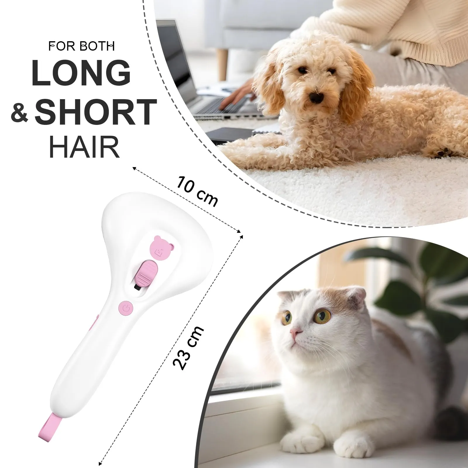 Euqvunn Spazzola a Vapore per Gatti e Cani con Pulsante di Rilascio, [Design Ultra-Silenzioso/Manico Ergonomico] Spazzola a Vapore Ricaricabile per Animali Domestici,Spazzola per Gatti, Cani Conigli - immagine 9