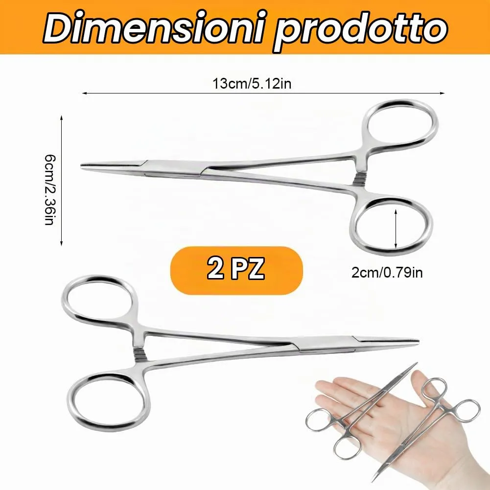 Ainiv 2 Pezzi Pinzette in Acciaio Inox, 13cm Pinzette per Toelettatura Animali, Pinza per La Pesca, Pinze Locking Set per Pulizia Orecchie da Cane e Artigianato Fai da te(Testa Dritta) - immagine 2