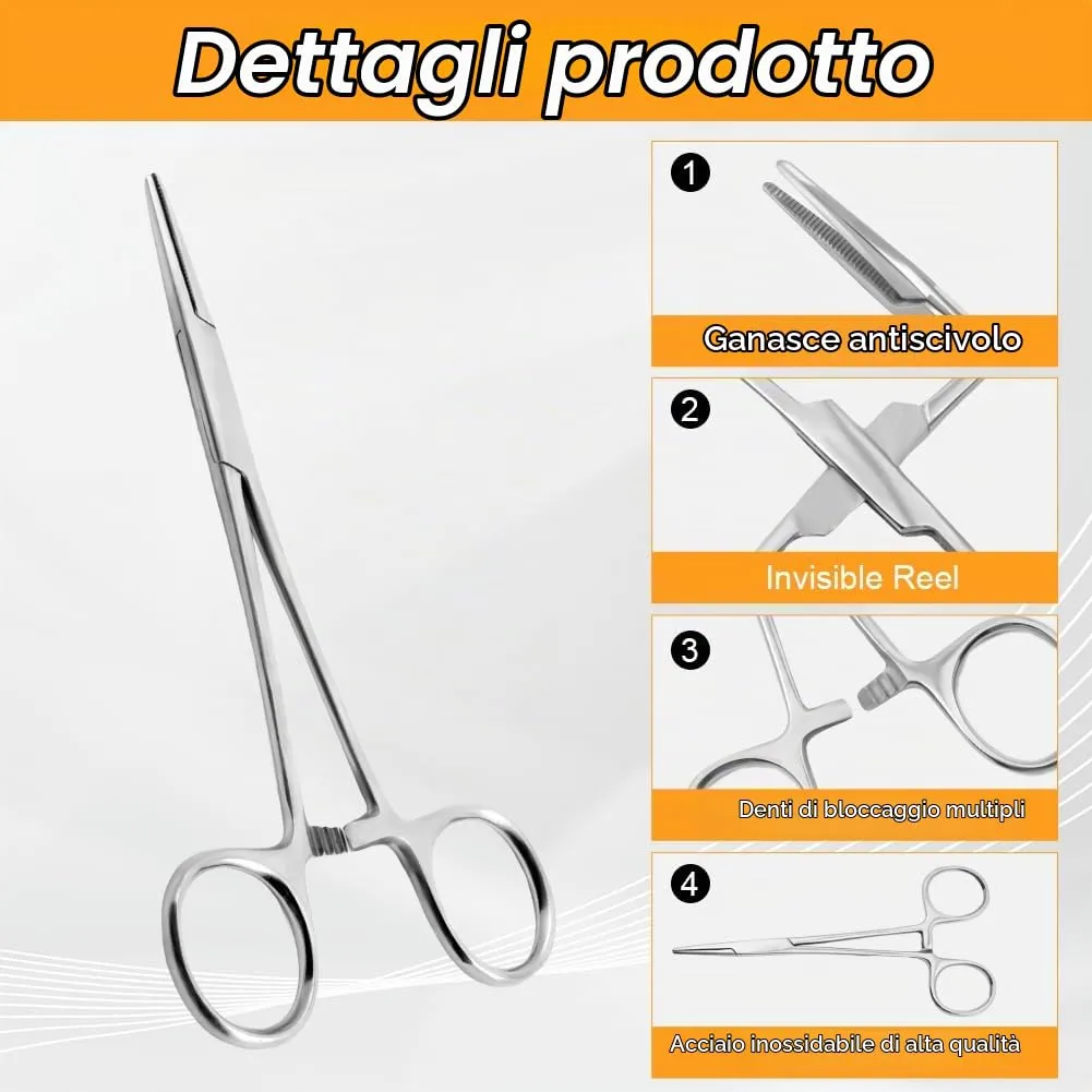 Ainiv 2 Pezzi Pinzette in Acciaio Inox, 13cm Pinzette per Toelettatura Animali, Pinza per La Pesca, Pinze Locking Set per Pulizia Orecchie da Cane e Artigianato Fai da te(Testa Dritta) - immagine 3