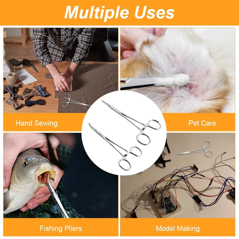 Ainiv 2 Pezzi Pinzette in Acciaio Inox, 13cm Pinzette per Toelettatura Animali, Pinza per La Pesca, Pinze Locking Set per Pulizia Orecchie da Cane e Artigianato Fai da te(Testa Dritta) - immagine 6