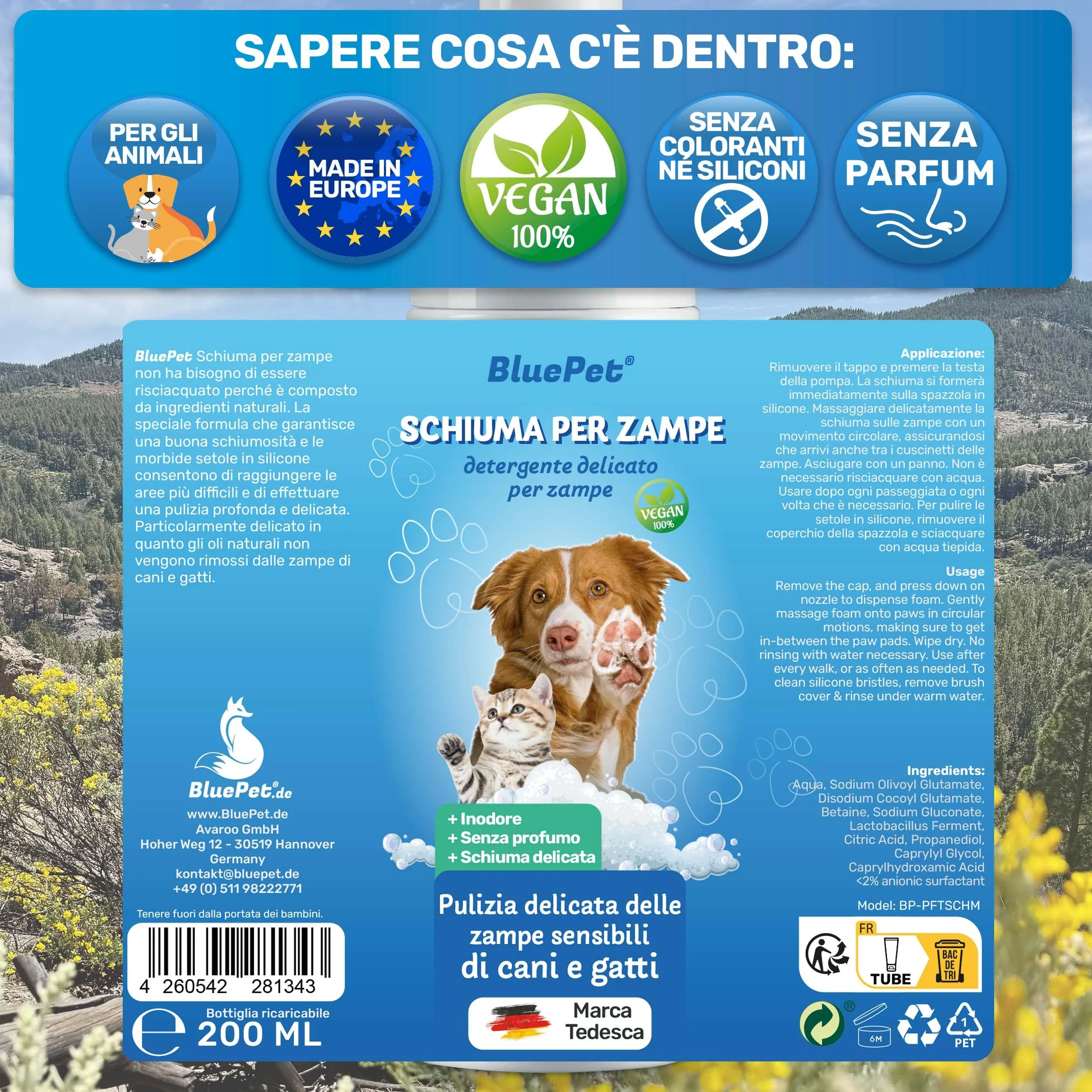 BluePet Detergente Zampe Cane 200ml, Pulisci Zampe, Schiuma Lavazampe - immagine 7
