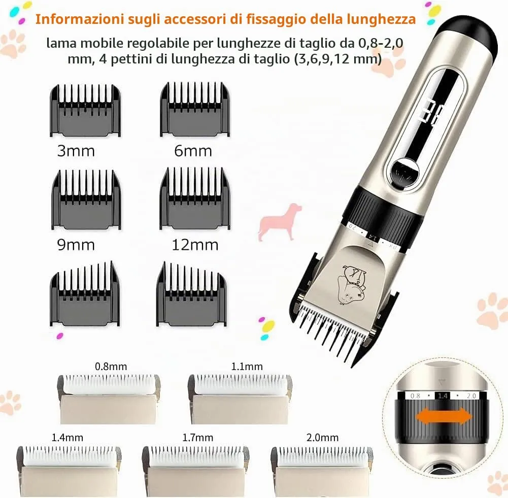 Tosatrice per Cani e Gatti Professionale con Display LED 6 Pettini Guida - immagine 3