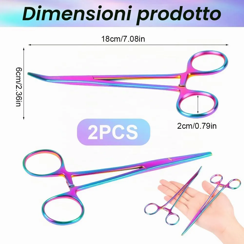 Ainiv 2 Pezzi Pinzette in Acciaio Inox, 18cm Pinzette per Toelettatura Animali, Pinza per La Pesca, Pinze Locking Set, per Pulizia Orecchie da Cane e Cura Degli Animali (Testa Dritta + Gomito) - immagine 2